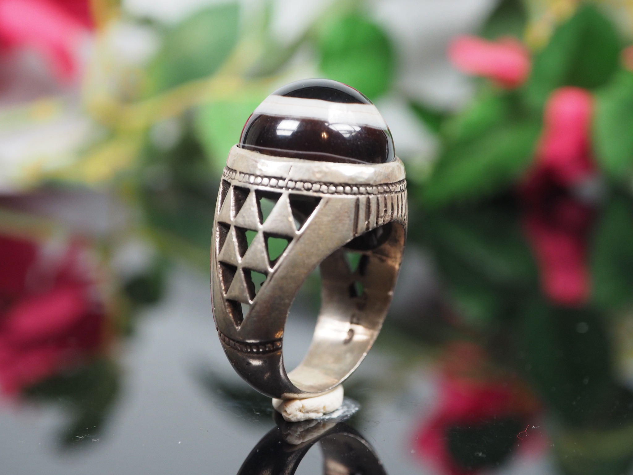 antique handmade Silver eye agate stone turkmen statement AQEEQ ring from Afghanistan No:WL21/3