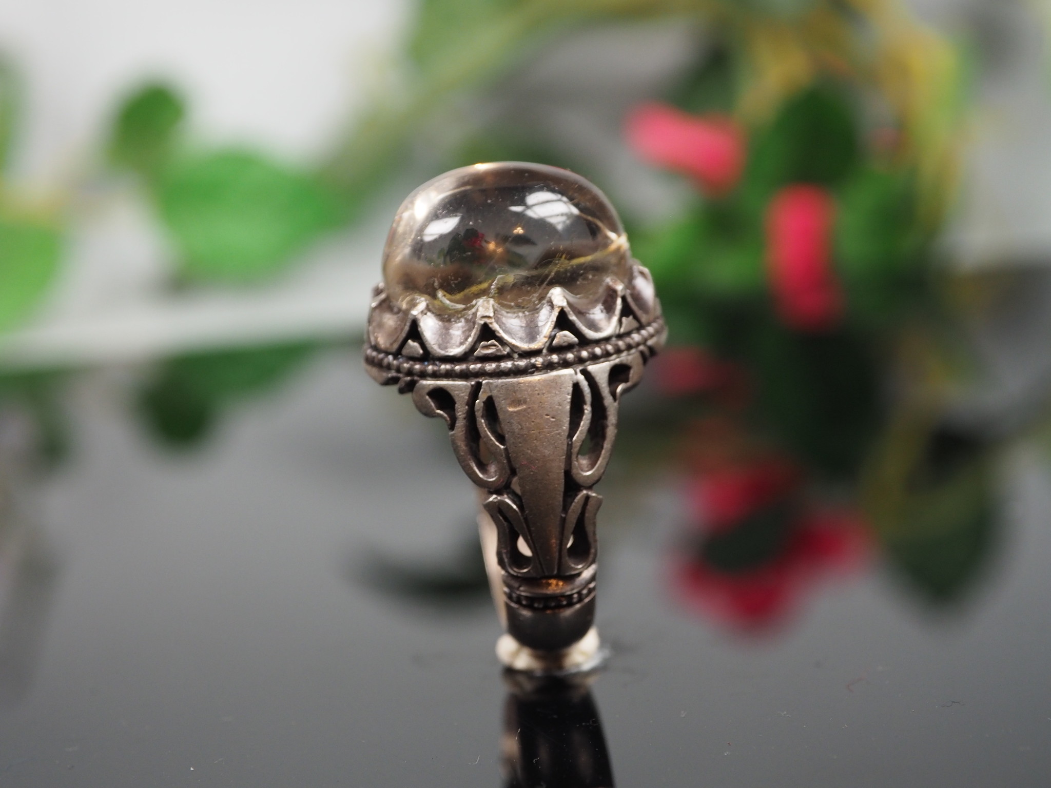 antique handmade Silver rock crystal stone turkmen statement ring from Afghanistan No:WL21/4