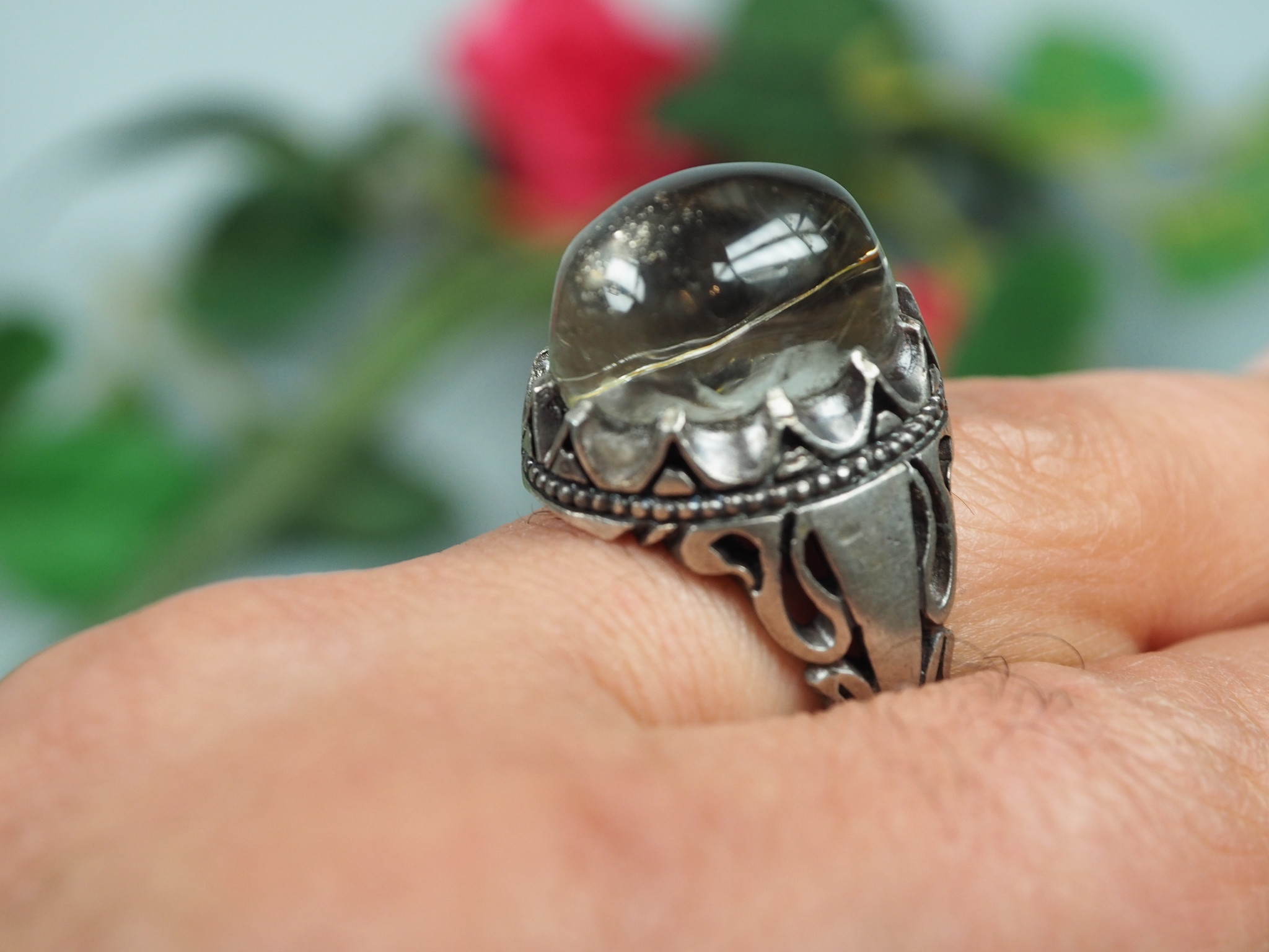 antique handmade Silver rock crystal stone turkmen statement ring from Afghanistan No:WL21/4