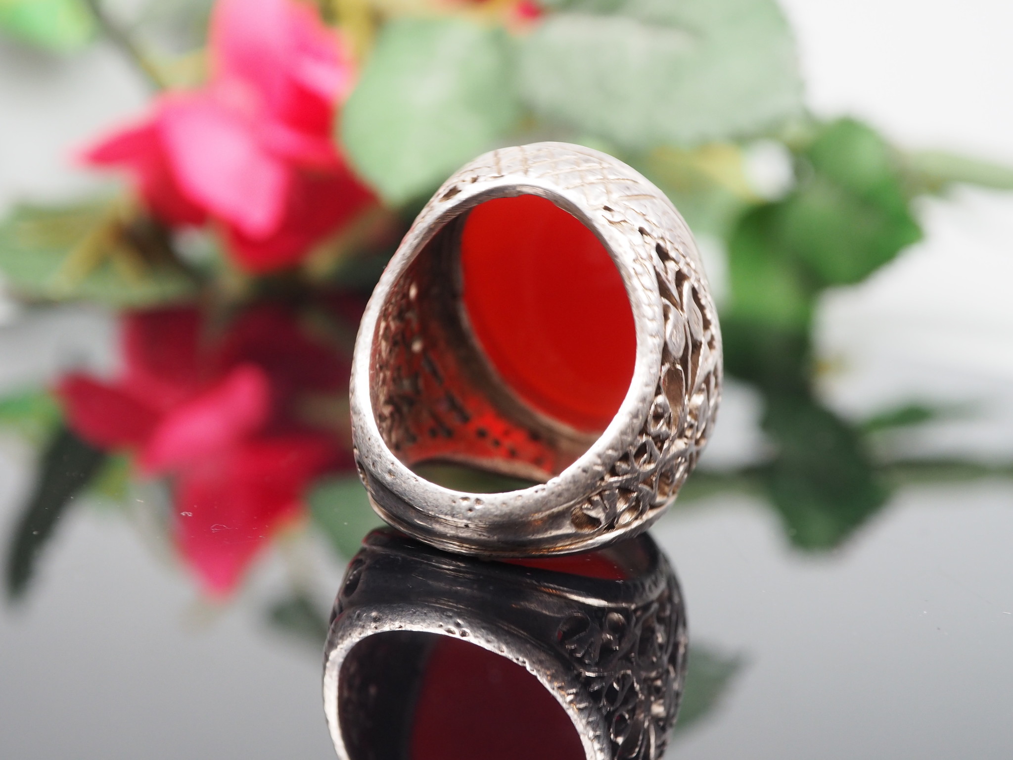 antique handmade Silver Carnelian stone turkmen statement AQEEQ ring from Afghanistan No:WL21/6