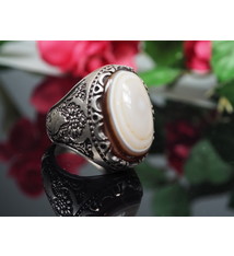 antique handmade Silver Carnelian stone turkmen statement AQEEQ eye agate ring from Afghanistan No:WL21/10