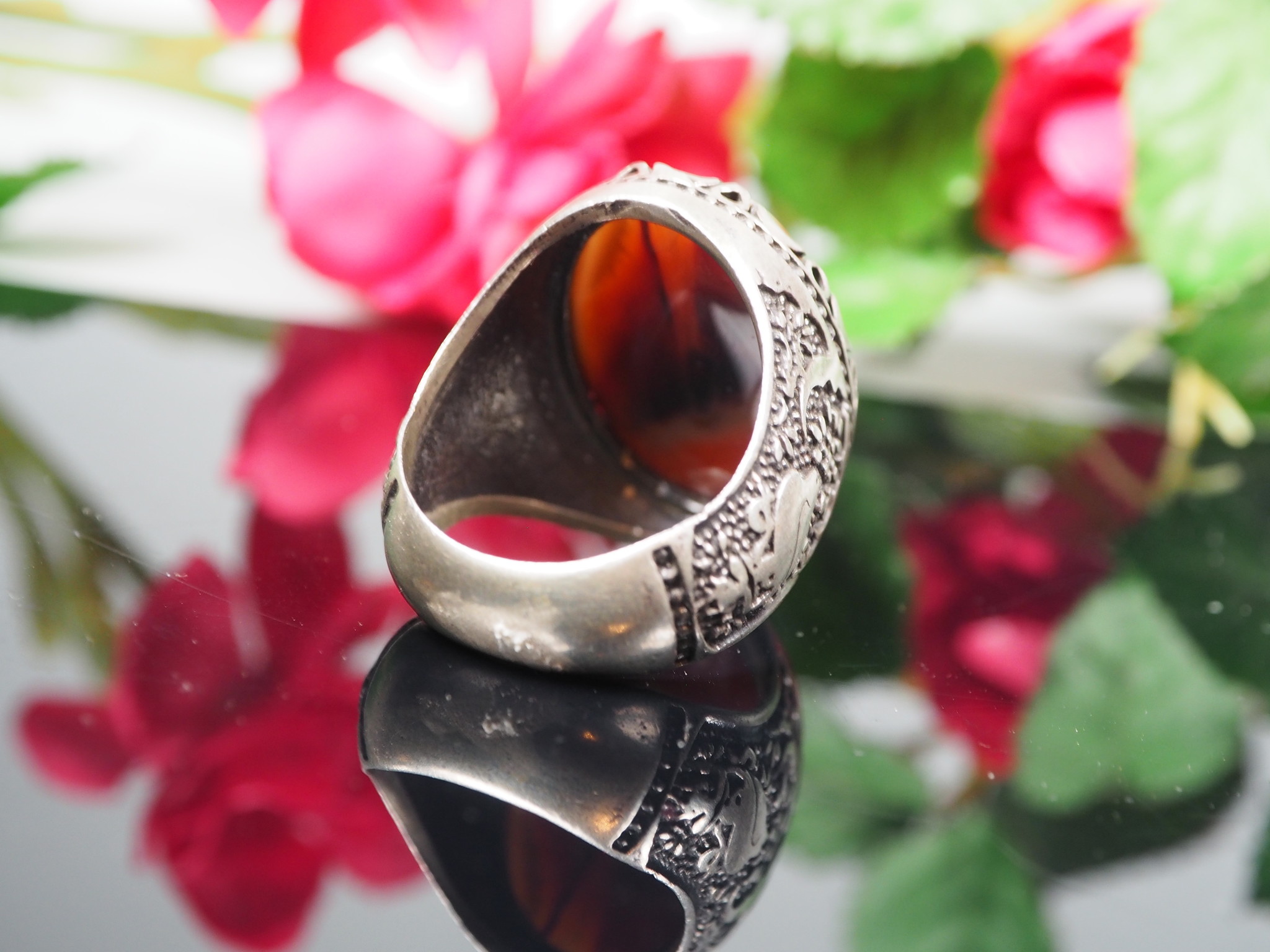 antique handmade Silver Carnelian stone turkmen statement AQEEQ eye agate ring from Afghanistan No:WL21/10