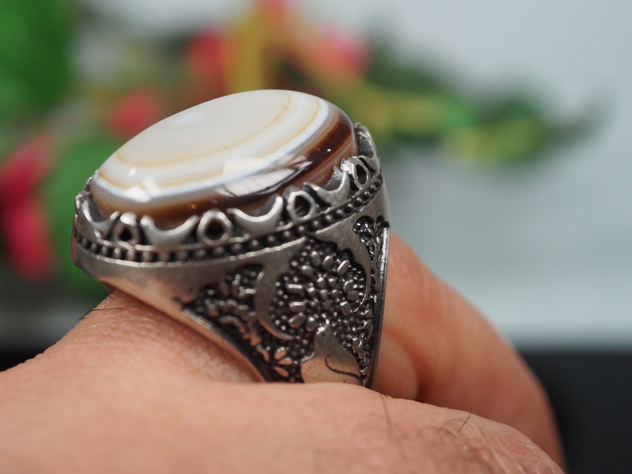 antique handmade Silver Carnelian stone turkmen statement AQEEQ eye agate ring from Afghanistan No:WL21/10