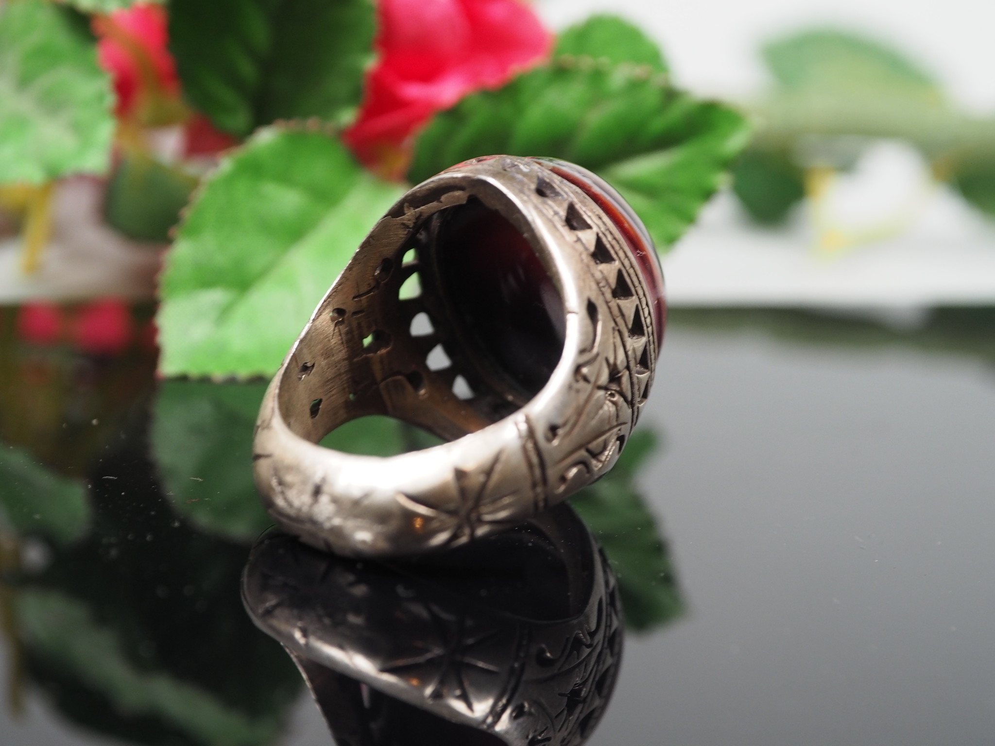 antique handmade Silver eye agate Carnelian stone turkmen statement AQEEQ ring from Afghanistan No:WL21/11