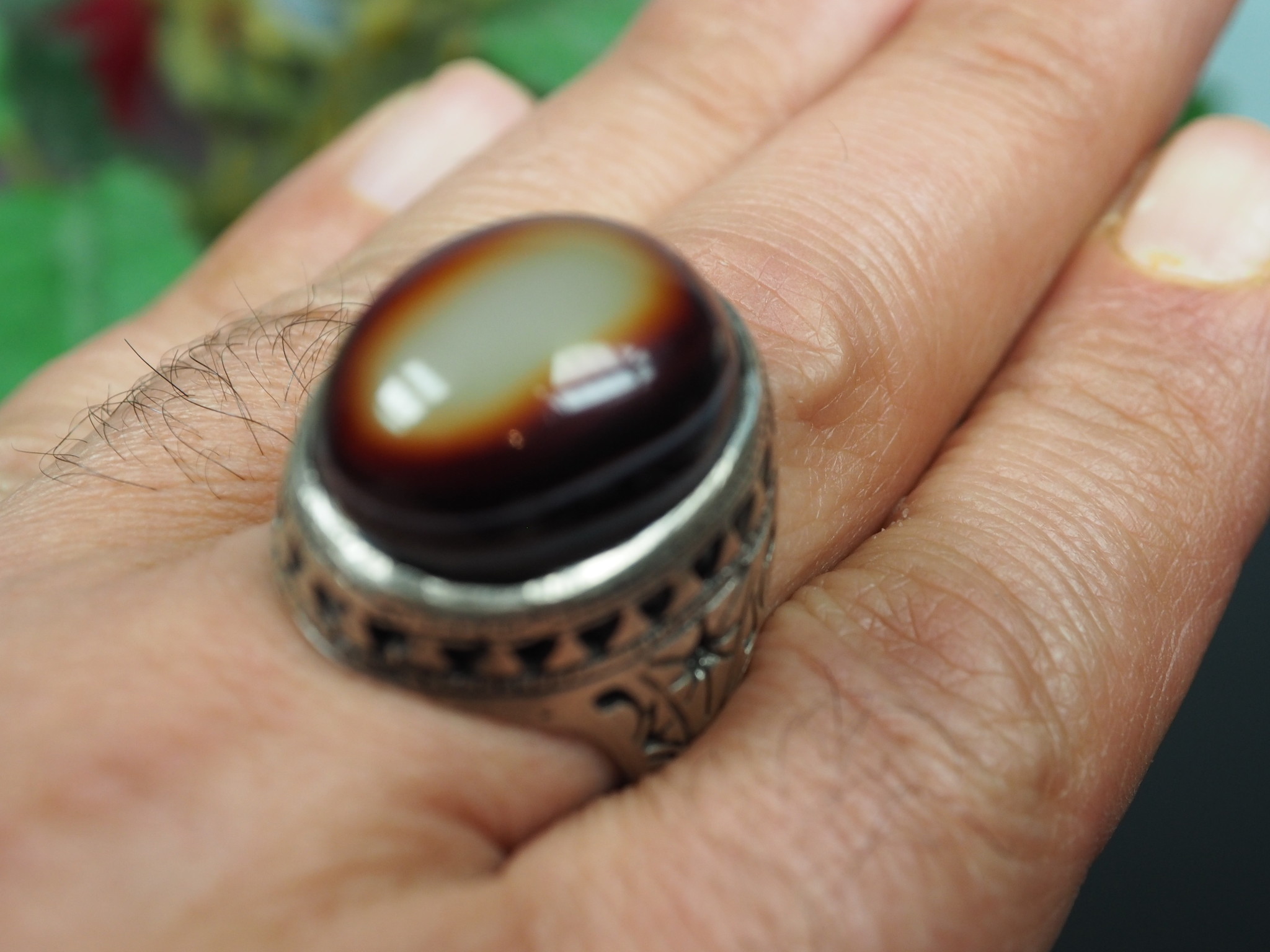 antique handmade Silver eye agate Carnelian stone turkmen statement AQEEQ ring from Afghanistan No:WL21/11