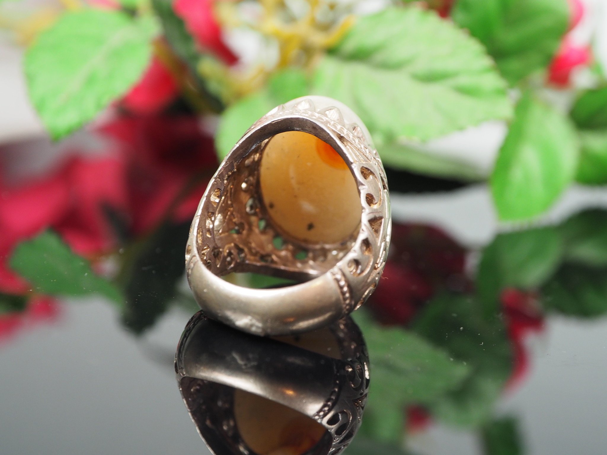 antique handmade Silver eye agate Carnelian stone turkmen statement AQEEQ ring from Afghanistan No:WL21/13