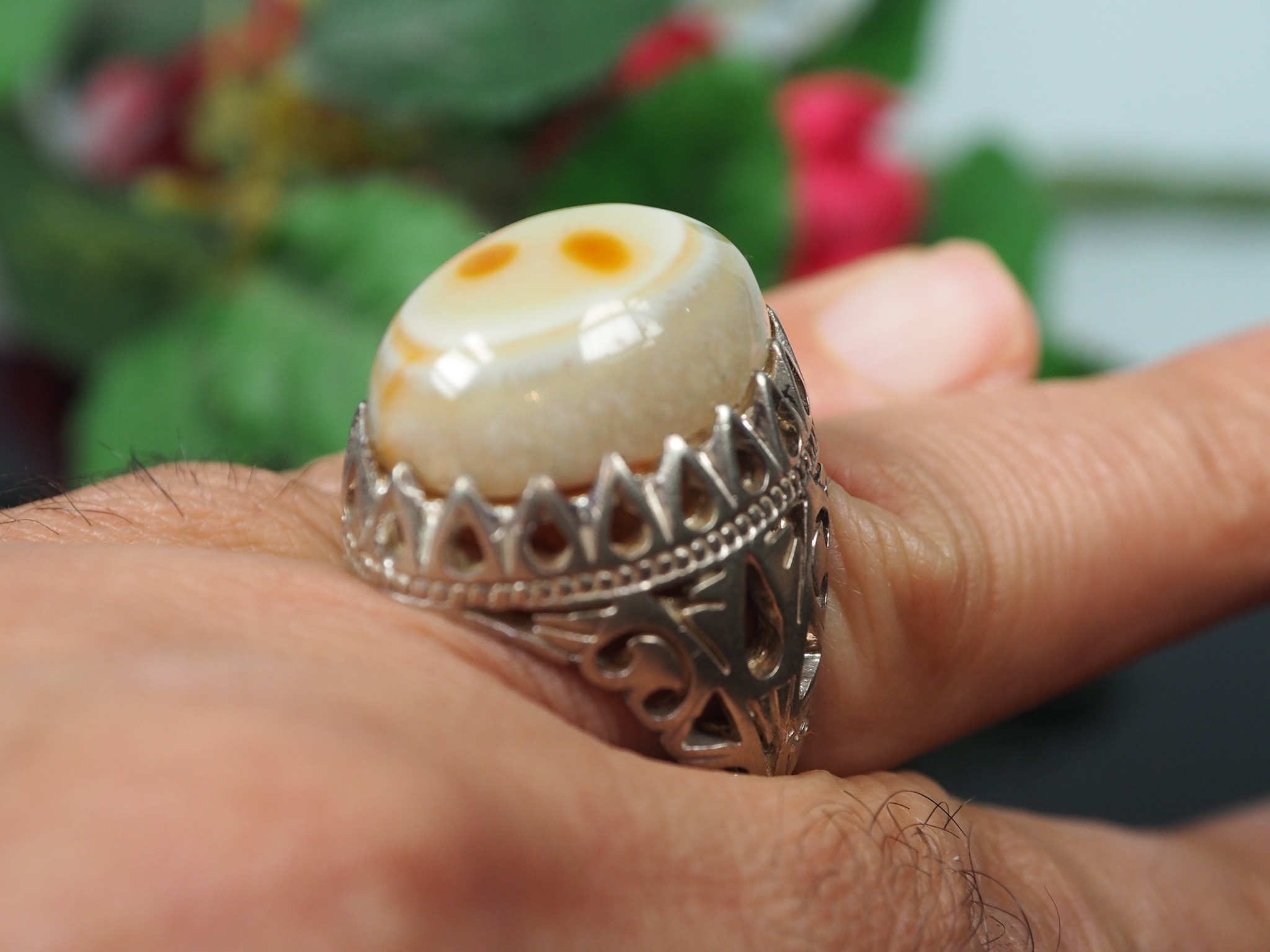 antique handmade Silver eye agate Carnelian stone turkmen statement AQEEQ ring from Afghanistan No:WL21/13
