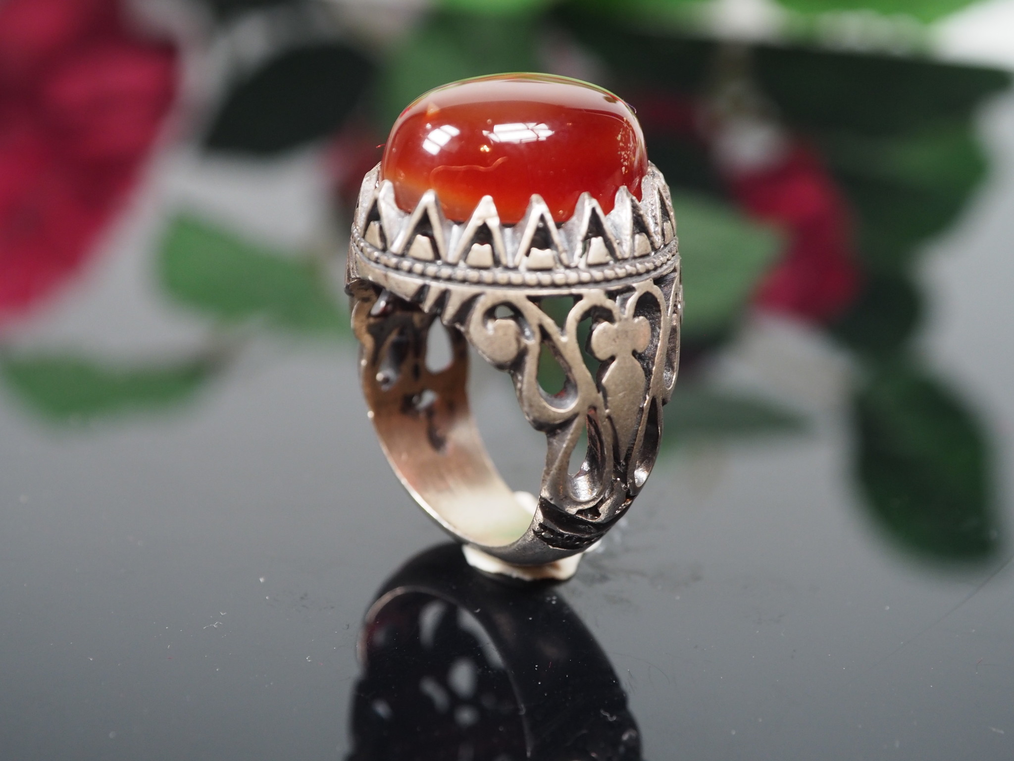 antique handmade Silver Carnelian stone turkmen statement AQEEQ ring from Afghanistan No:WL21/14