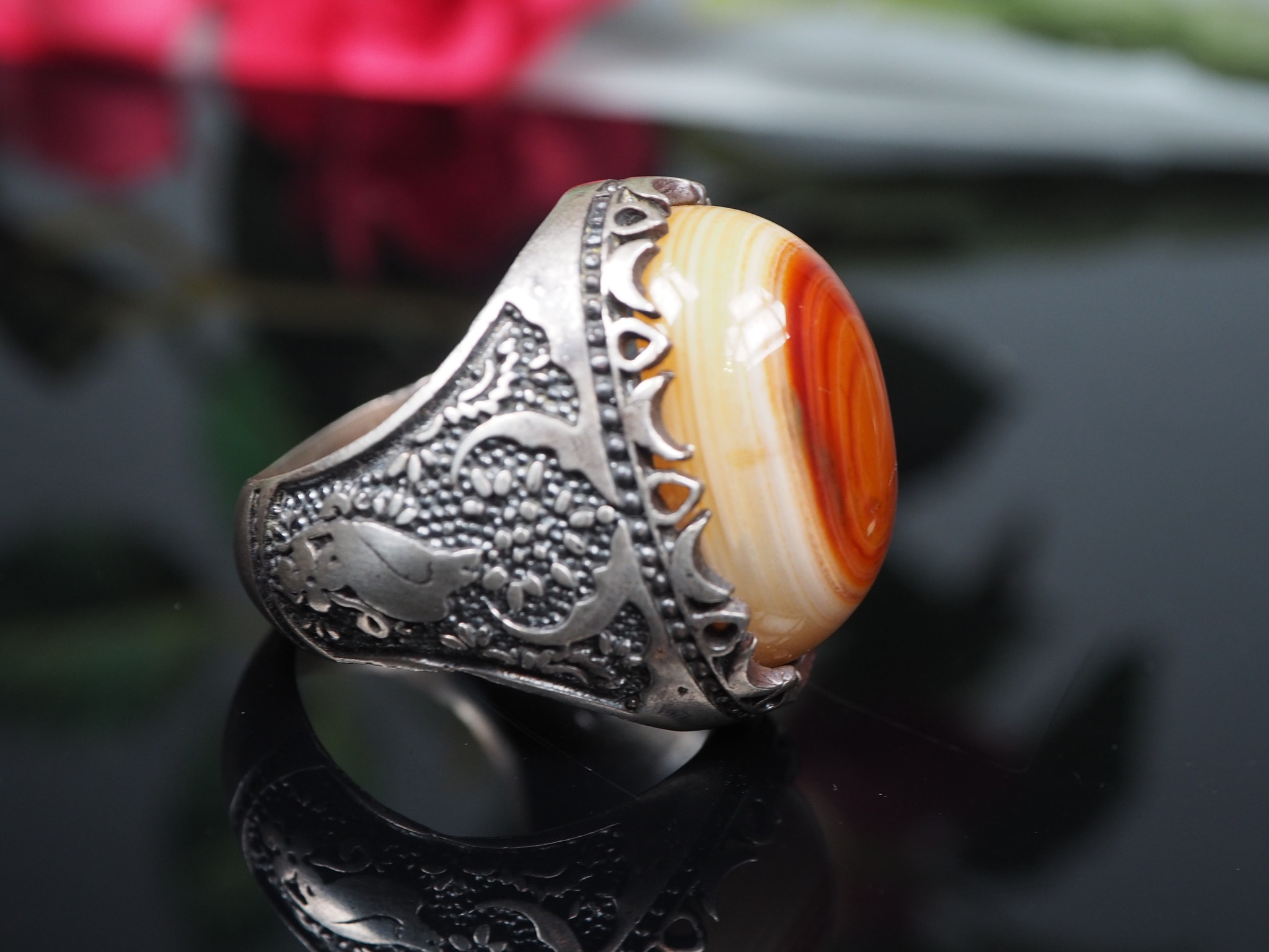 orient Massive silber Augenachat Ring Turkmen Karneol Afghan statement ring aus Afghanistan AQEEQ Nr- WL21/15