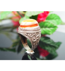 antique handmade islamic Silver Carnelian eye agate stone turkmen statement AQEEQ ring from Afghanistan No:WL21/17