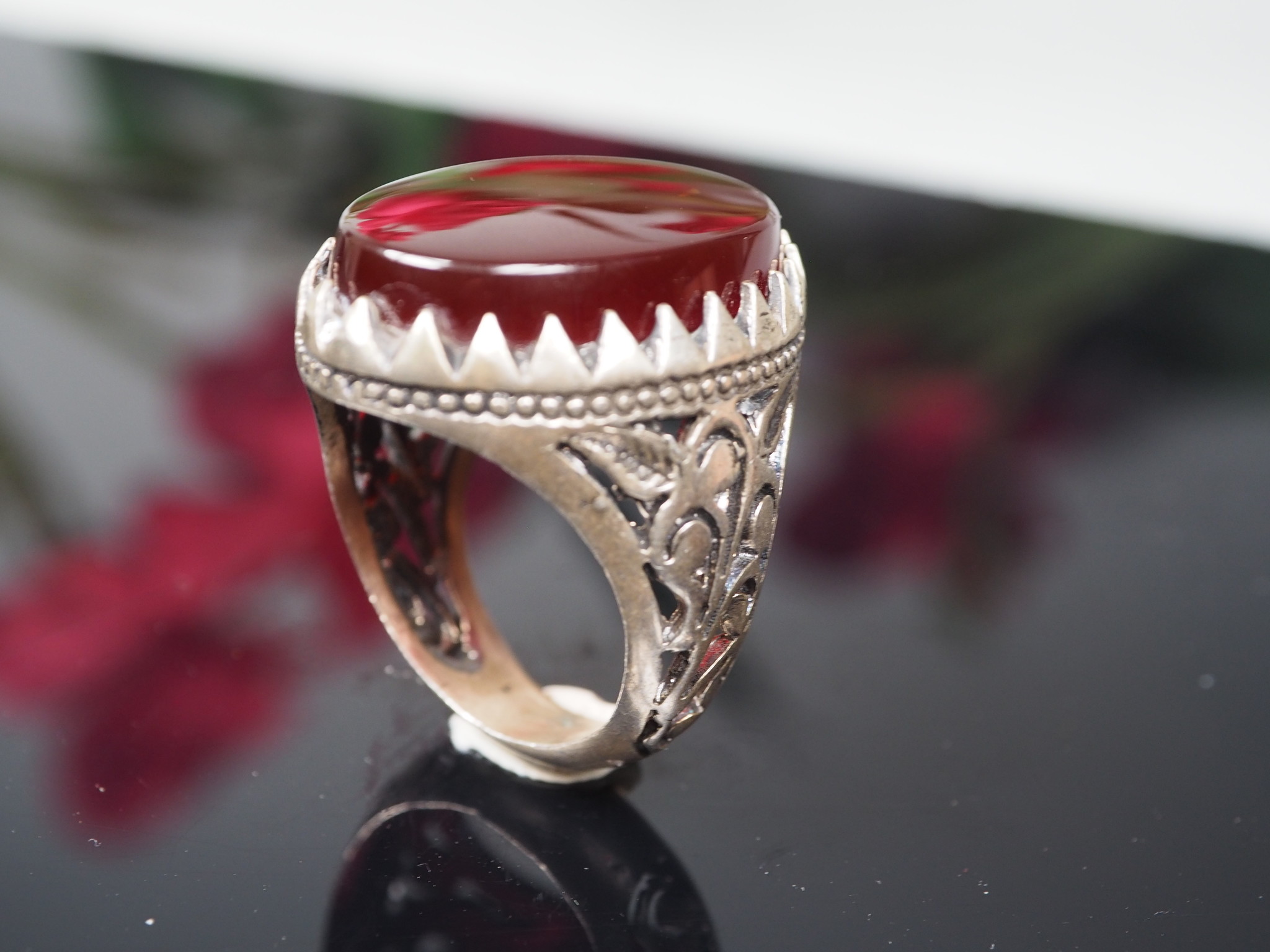 antique handmade Silver Carnelian stone turkmen statement AQEEQ ring from Afghanistan No:WL21/19