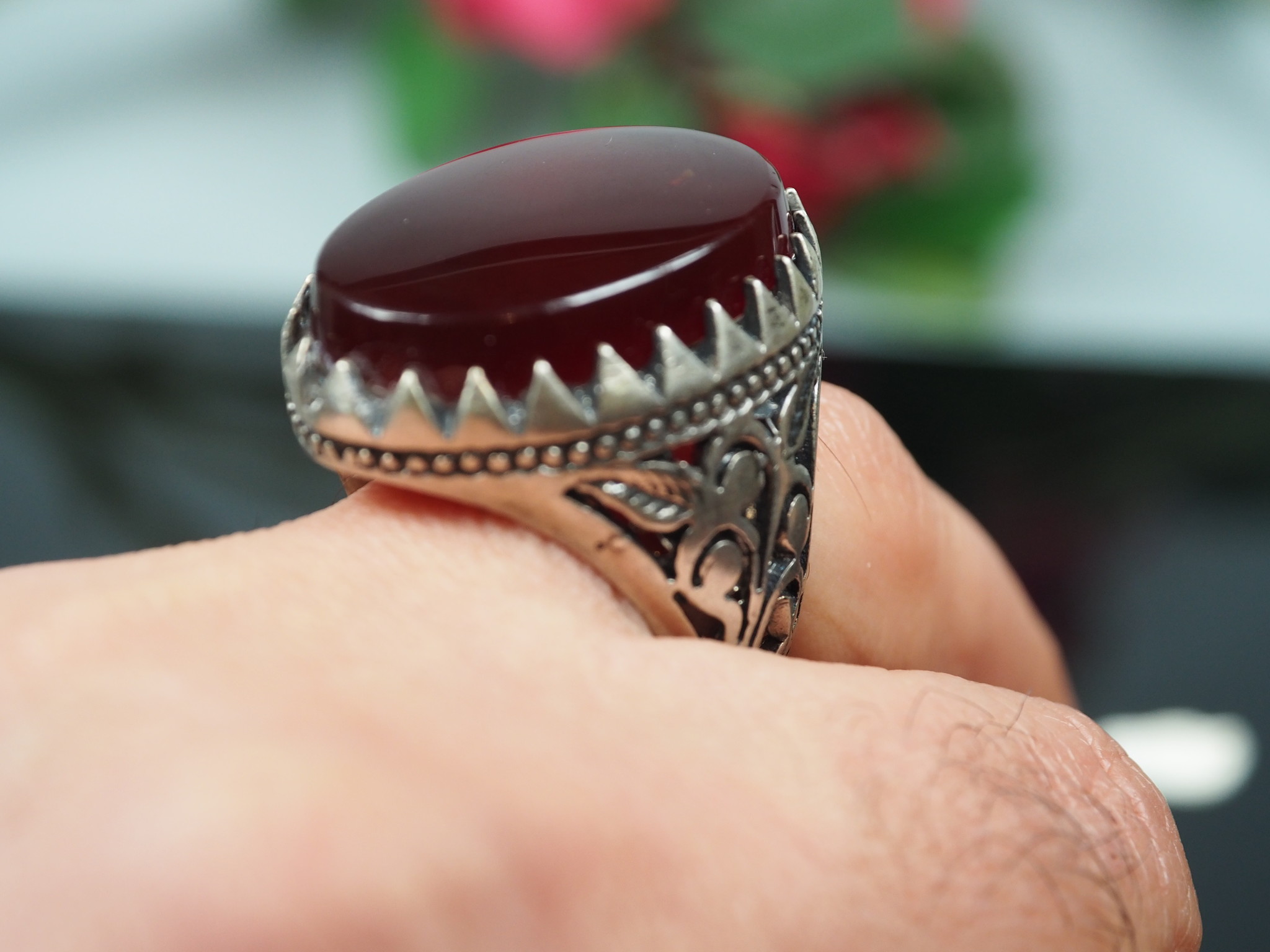 antique handmade Silver Carnelian stone turkmen statement AQEEQ ring from Afghanistan No:WL21/19