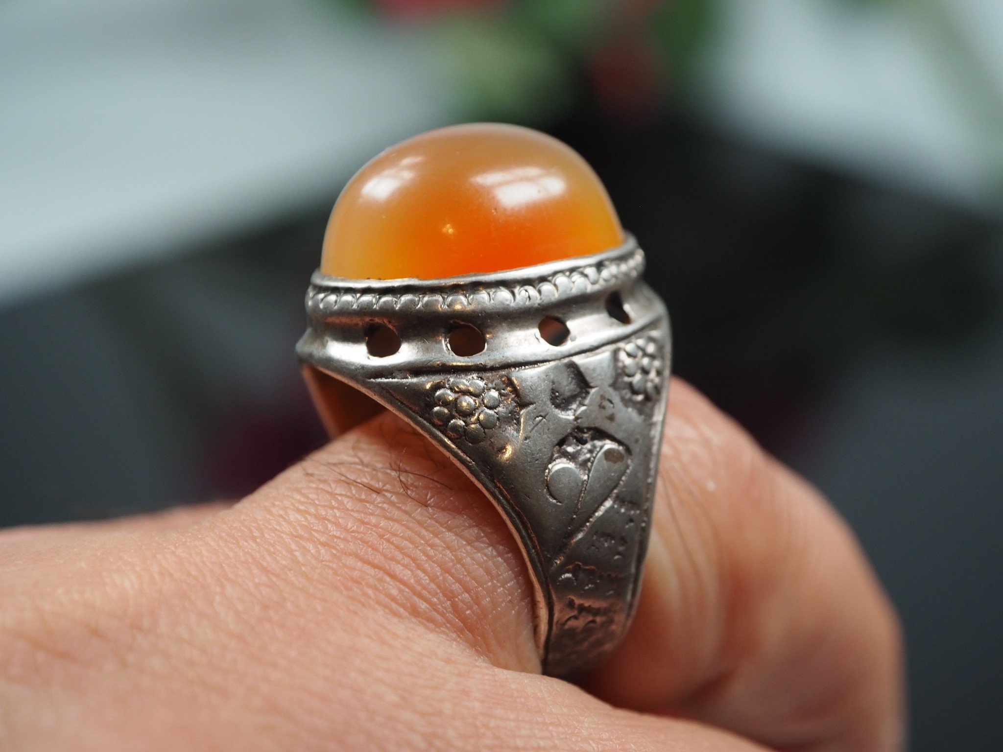 antique handmade Silver Carnelian stone turkmen statement AQEEQ ring from Afghanistan No:WL21/20