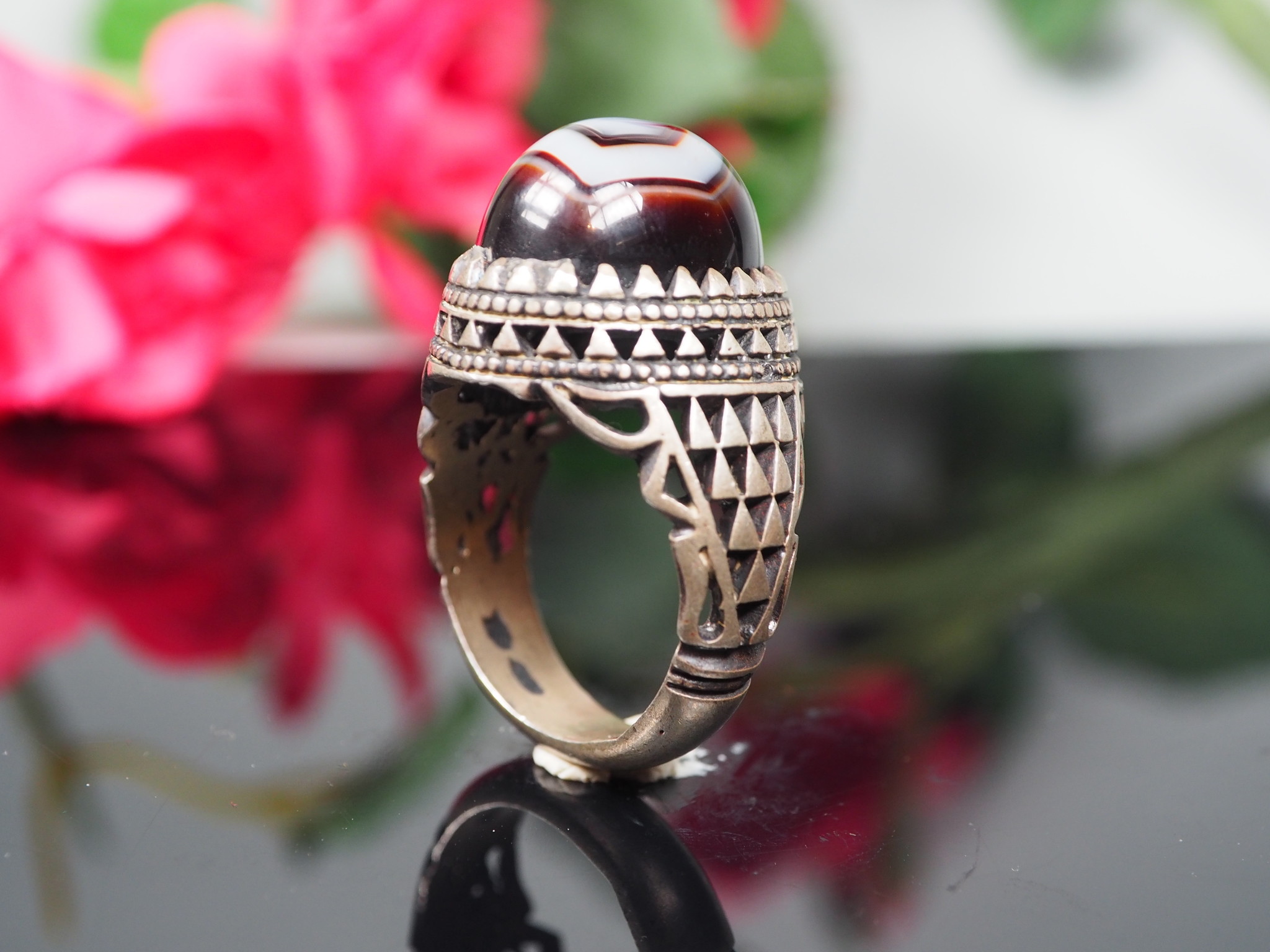 antique handmade Silver eye agate Carnelian stone turkmen statement AQEEQ ring from Afghanistan No:WL21/21