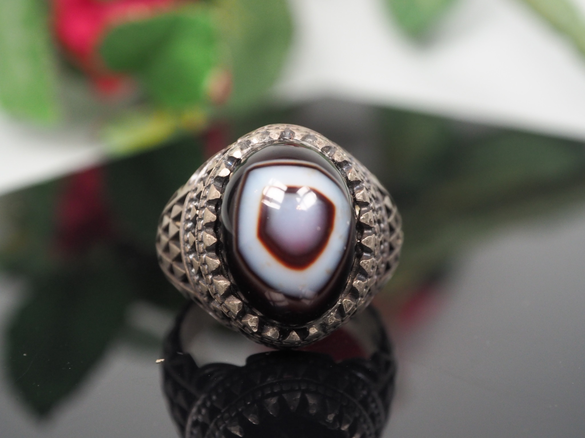 antique handmade Silver eye agate Carnelian stone turkmen statement AQEEQ ring from Afghanistan No:WL21/21