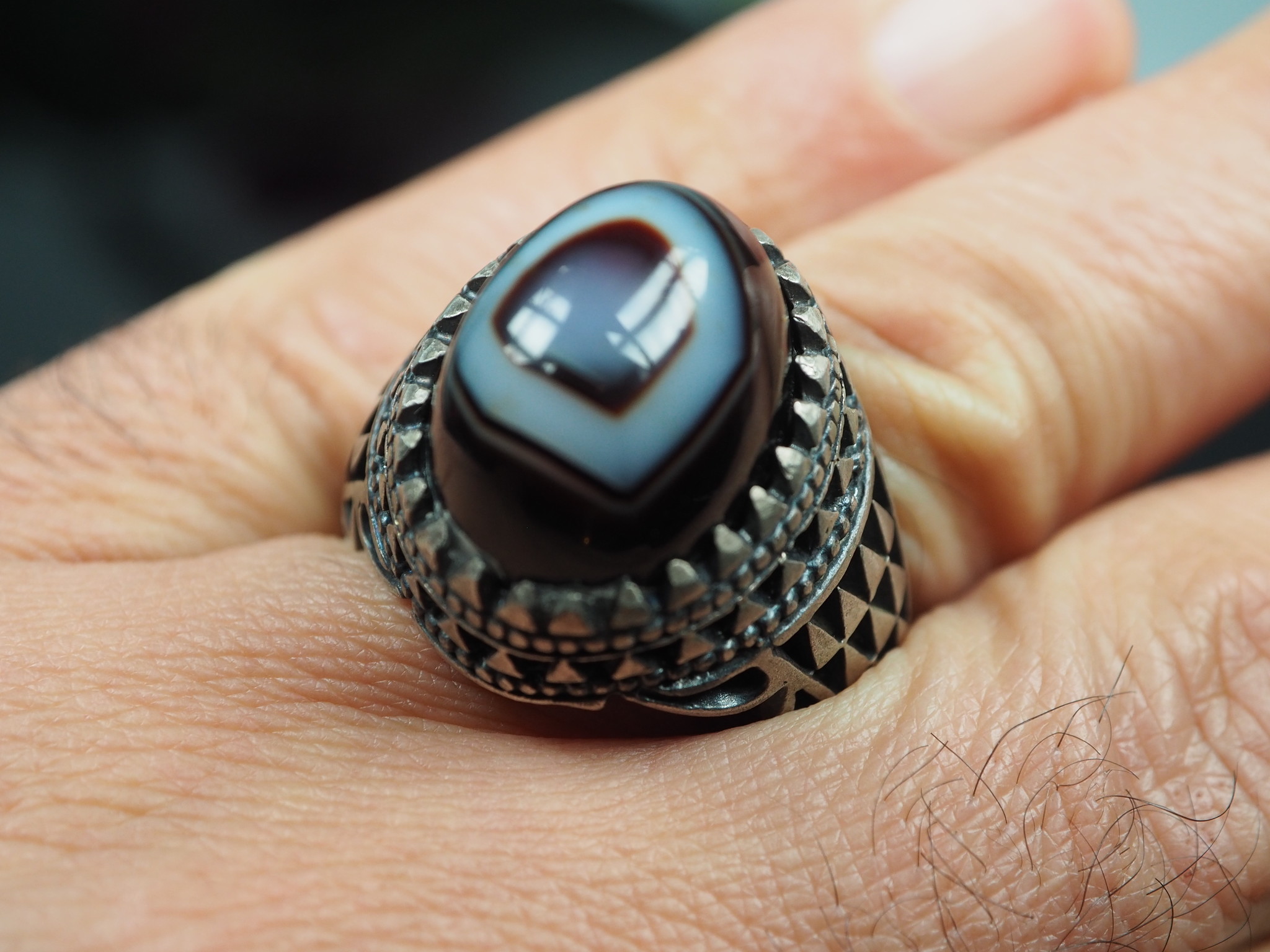 antique handmade Silver eye agate Carnelian stone turkmen statement AQEEQ ring from Afghanistan No:WL21/21