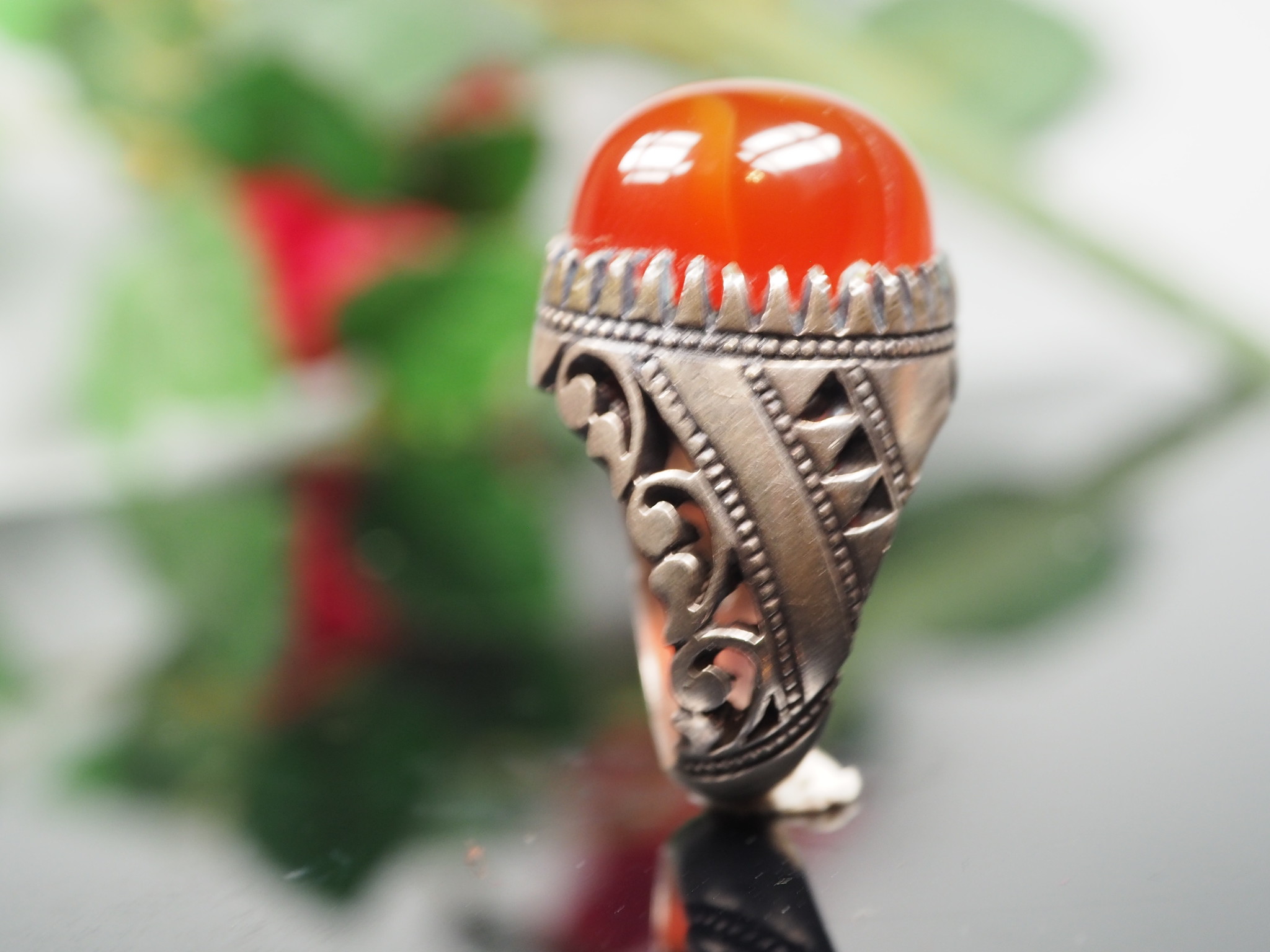 antique handmade Silver Carnelian stone turkmen statement AQEEQ ring from Afghanistan No:WL21/22
