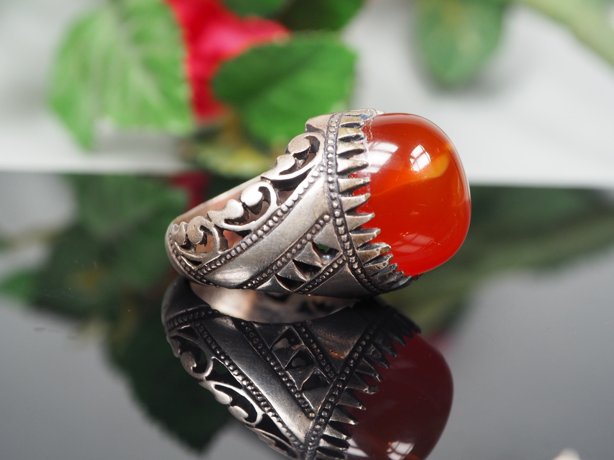 antique handmade Silver Carnelian stone turkmen statement AQEEQ ring from Afghanistan No:WL21/22
