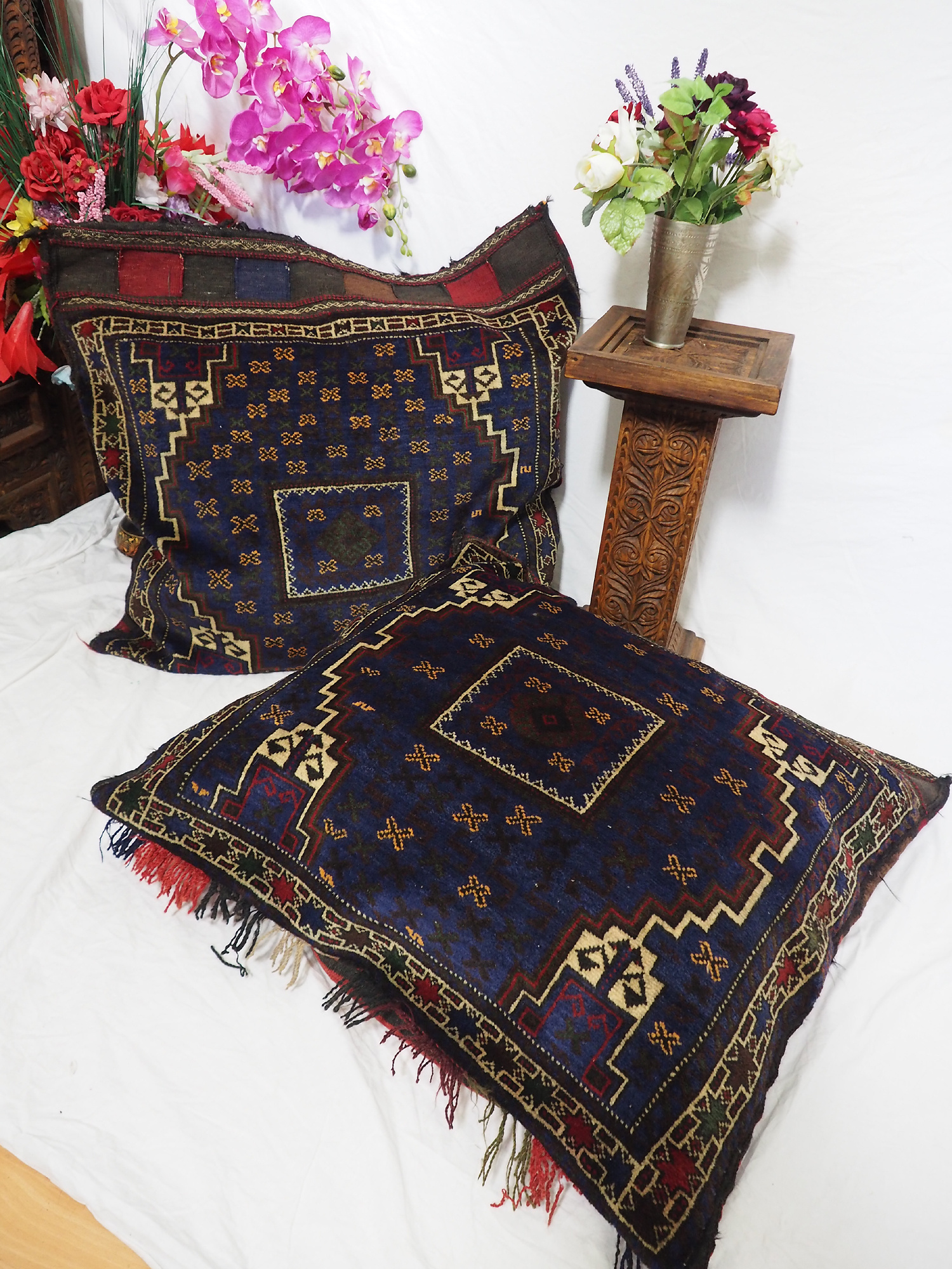 antique very rare Balochi nomadic carpet cushion orient nomad rug seat Bohemian Afghanistan pillow 21/7