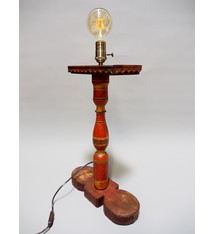 Antike orient handgearbeitete Lacquerware Massiv Holz Lampensockel Tischleuchte mit Vintage Fassung aus Afghanistan Pakistan 21/A