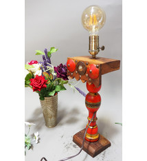 Antique handpainted stunning Vintage Lacquerware wooden Table Lamp with Vintage light fitting from Afghanistan / Pakistan No:21/5