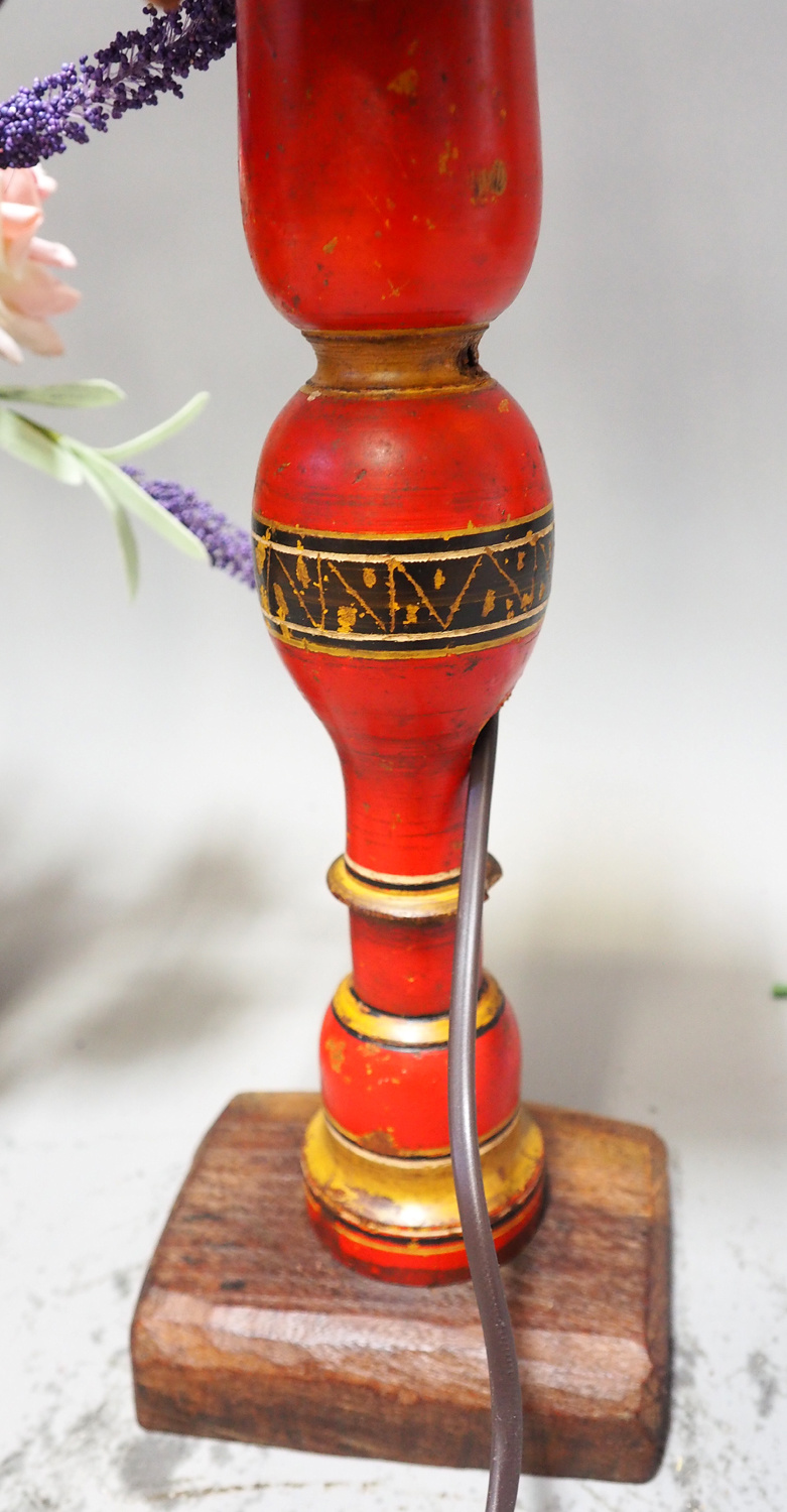 Antique handpainted stunning Vintage Lacquerware wooden Table Lamp with Vintage light fitting from Afghanistan / Pakistan No:21/5