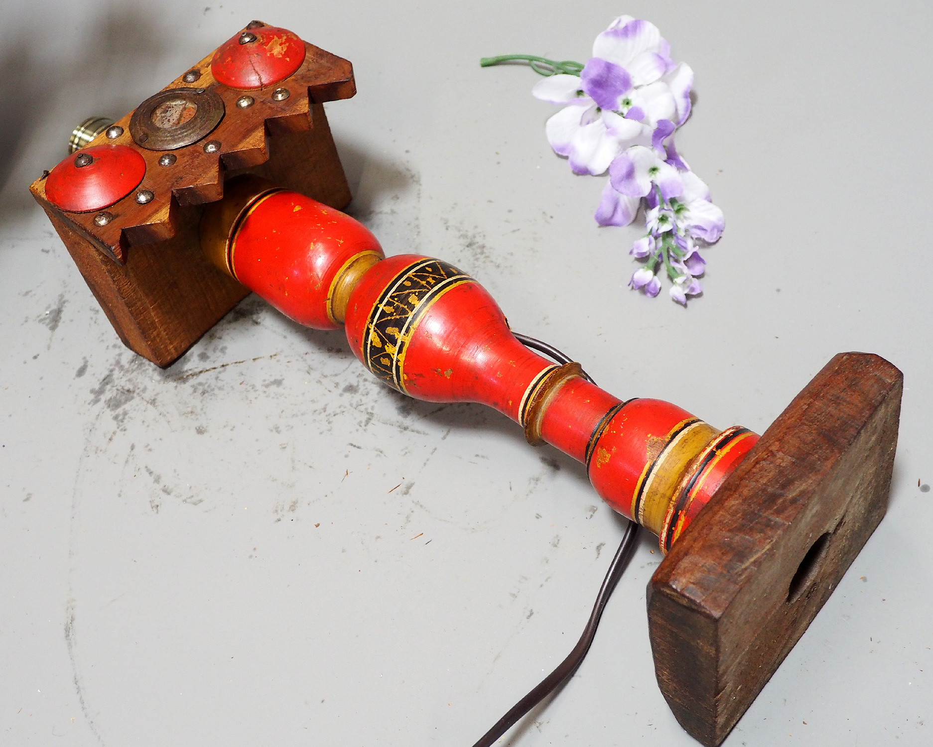 Antique handpainted stunning Vintage Lacquerware wooden Table Lamp with Vintage light fitting from Afghanistan / Pakistan No:21/5