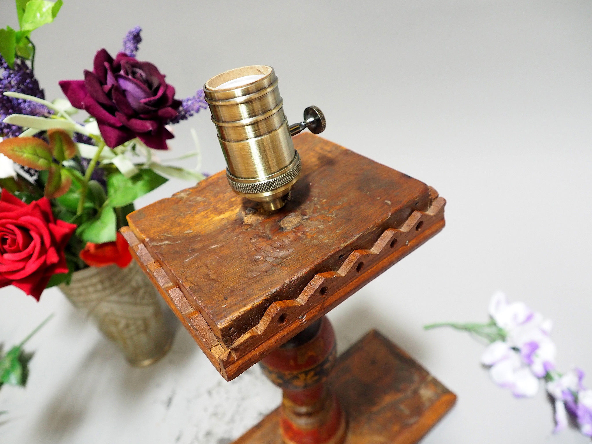 Antique handpainted stunning Vintage Lacquerware wooden Table Lamp with Vintage light fitting from Afghanistan / Pakistan No:21/2