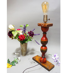 Antike orient handgearbeitete Lacquerware Massiv Holz Lampensockel Tischleuchte mit Vintage Fassung aus Afghanistan Pakistan 21/6