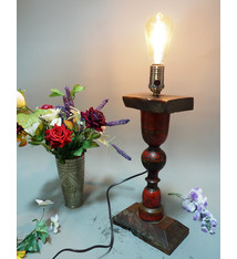 Antike orient handgearbeitete Lacquerware Massiv Holz Lampensockel Tischleuchte mit Vintage Fassung aus Afghanistan Pakistan 21/8