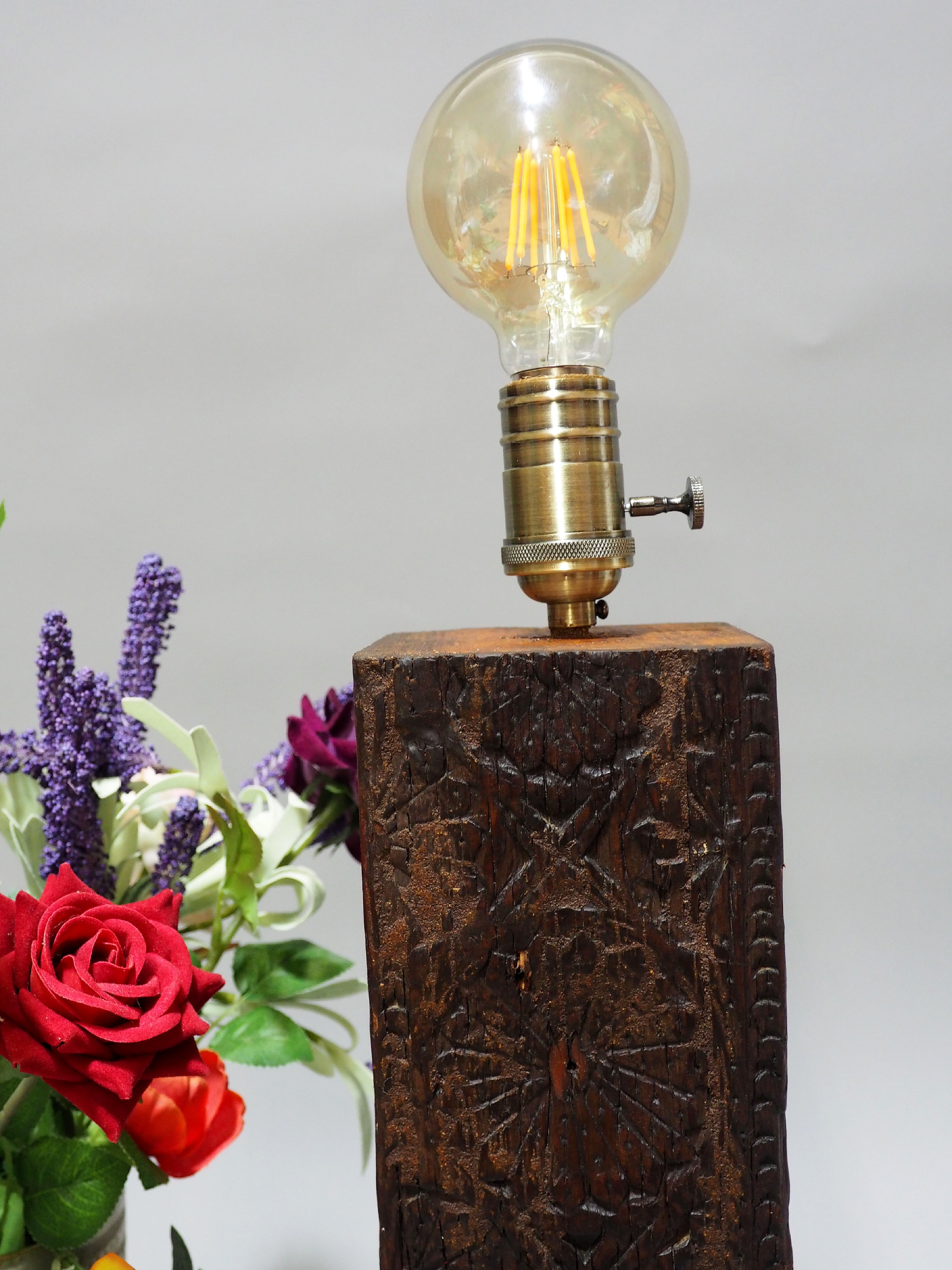 antique wooden table lamp lamp base from Nuristan Afghanistan Swat velly pakistan with brass lampholder. No:NU2