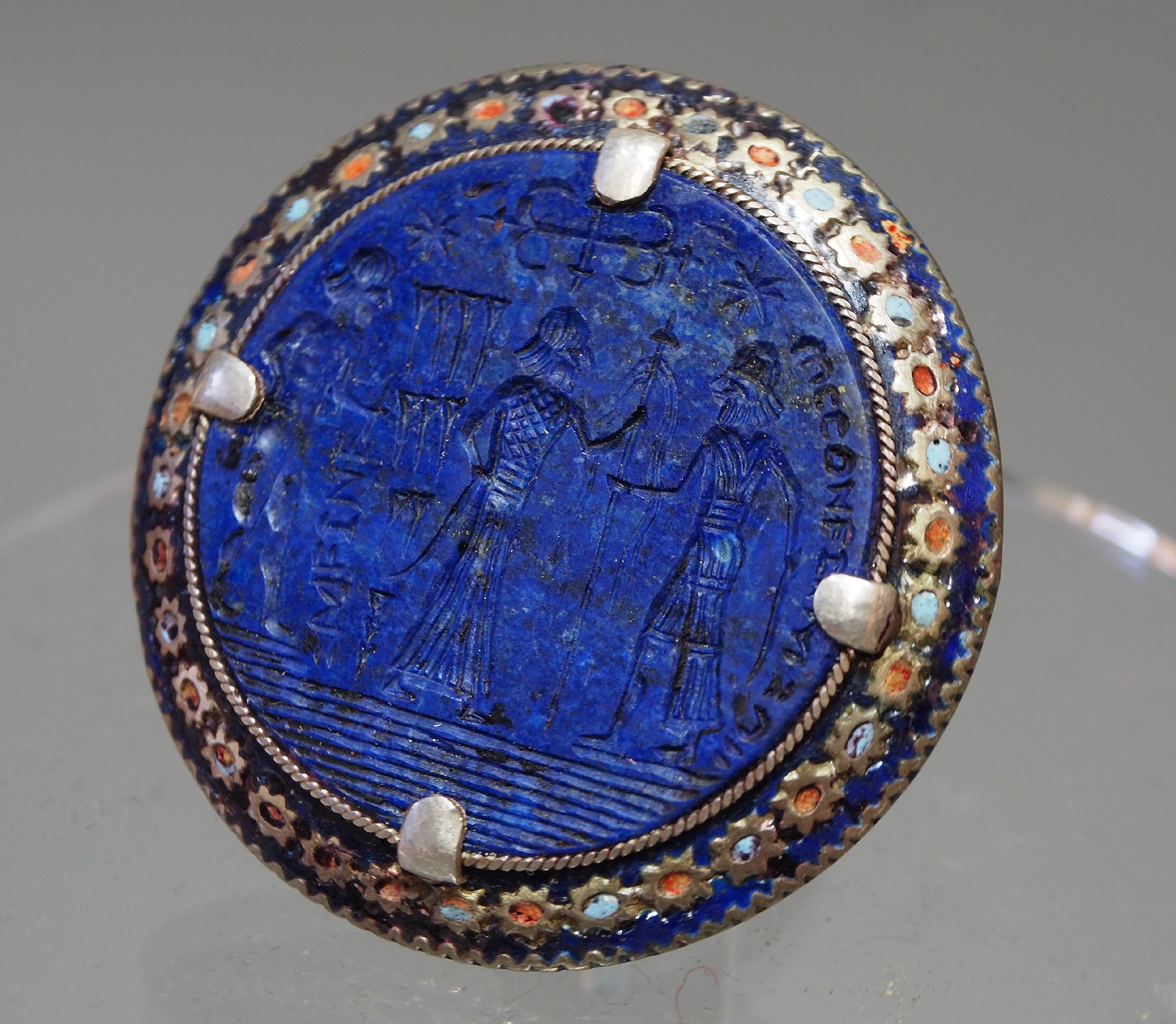 antique enamelled Multan Sindhi Jewellery Ring  Lapis Lazuli seal stone No:WL21D