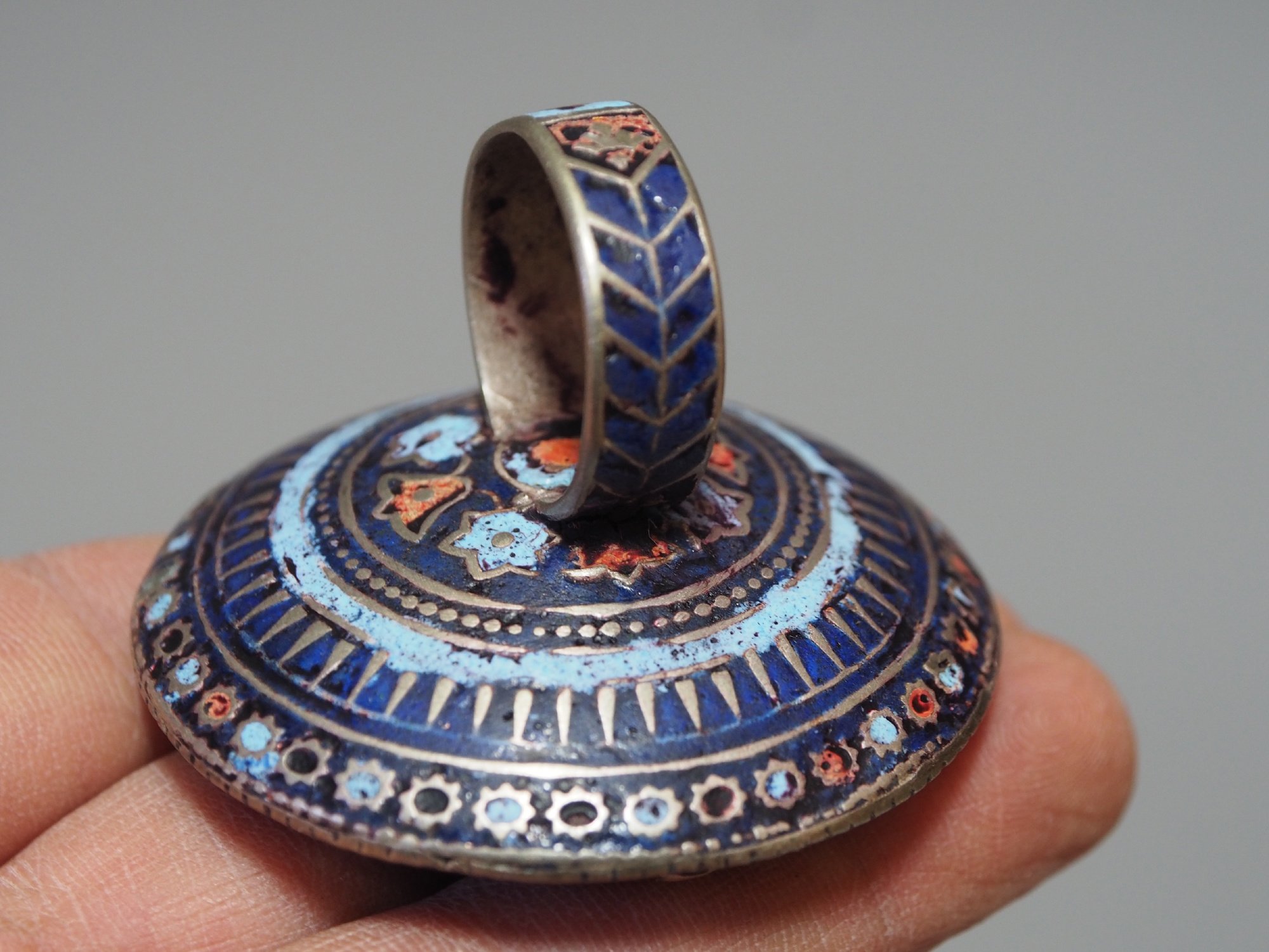 antique enamelled Multan Sindhi Jewellery Ring  Lapis Lazuli seal stone No:WL21D