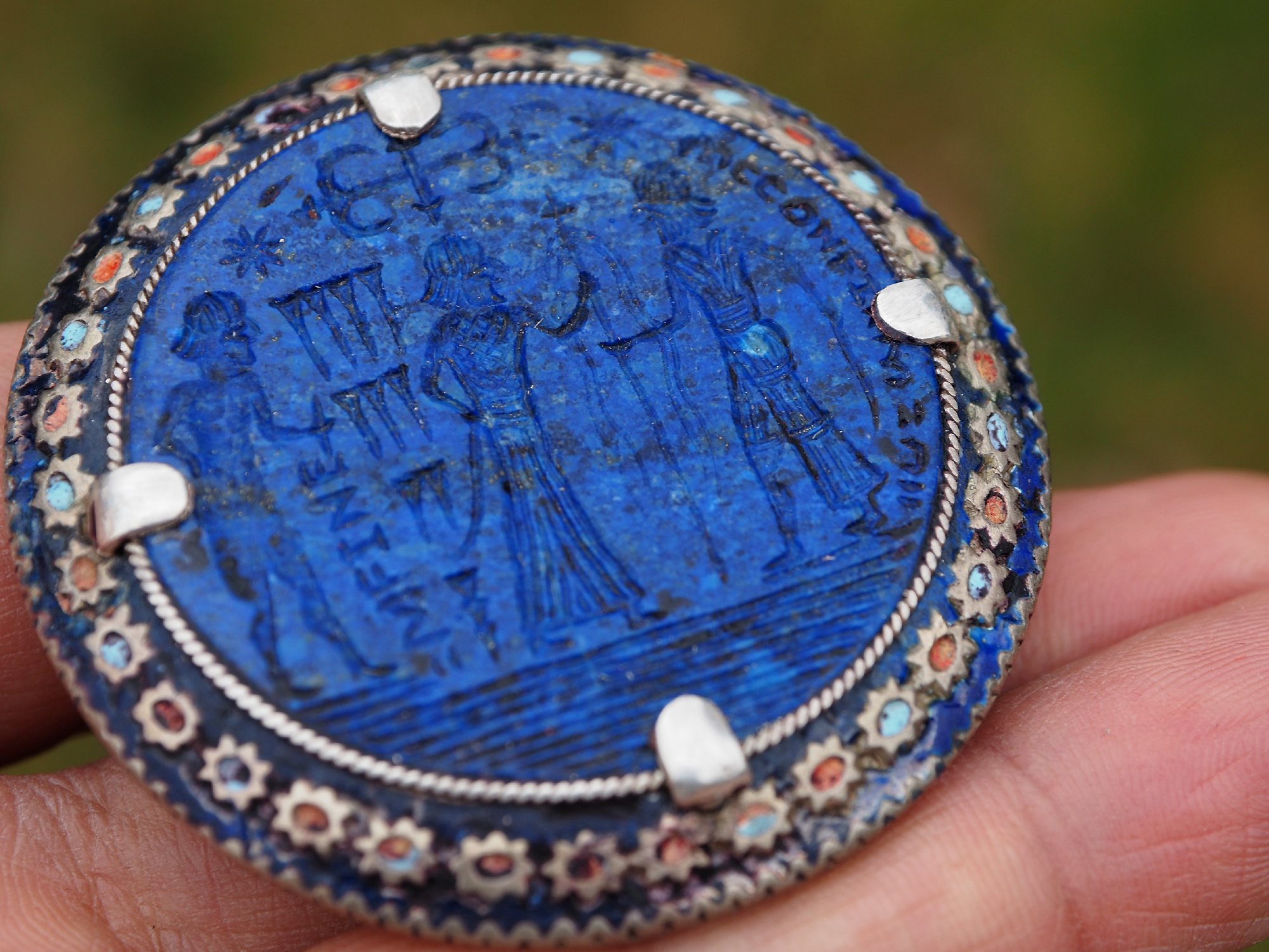 antique enamelled Multan Sindhi Jewellery Ring  Lapis Lazuli seal stone No:WL21D