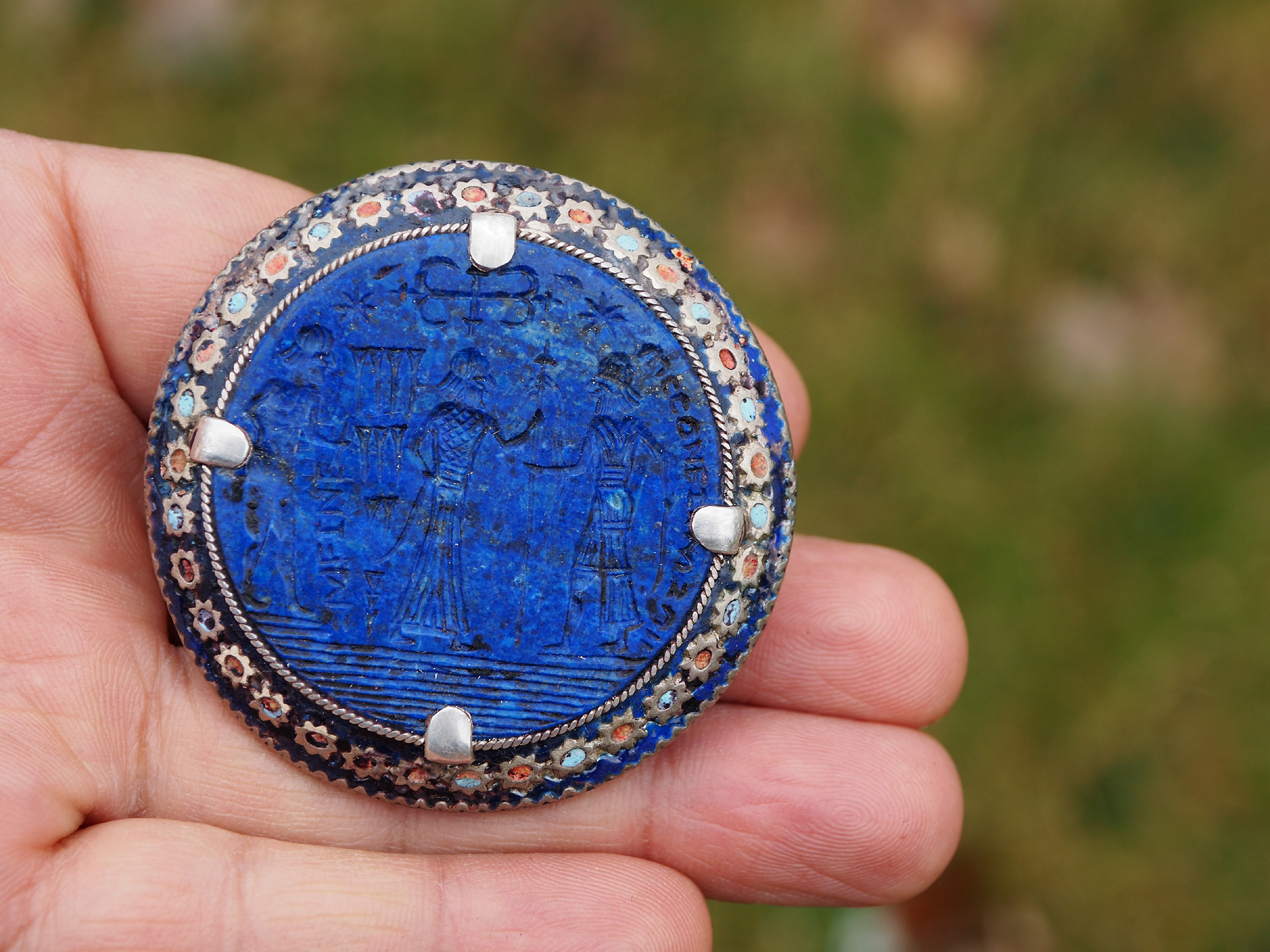 antique enamelled Multan Sindhi Jewellery Ring  Lapis Lazuli seal stone No:WL21D