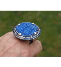 antique enamelled Multan Sindhi Jewellery Ring Lapiss lazuli seal stone No:WL21D