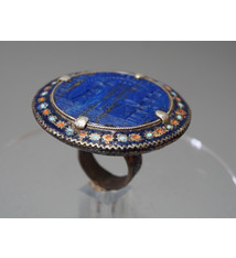 antique enamelled Multan Sindhi Jewellery Ring Lapiss lazuli seal stone No:WL21F