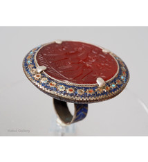 antique enamelled Multan Sindhi Jewellery Ring carnelian seal stone No:WL21A