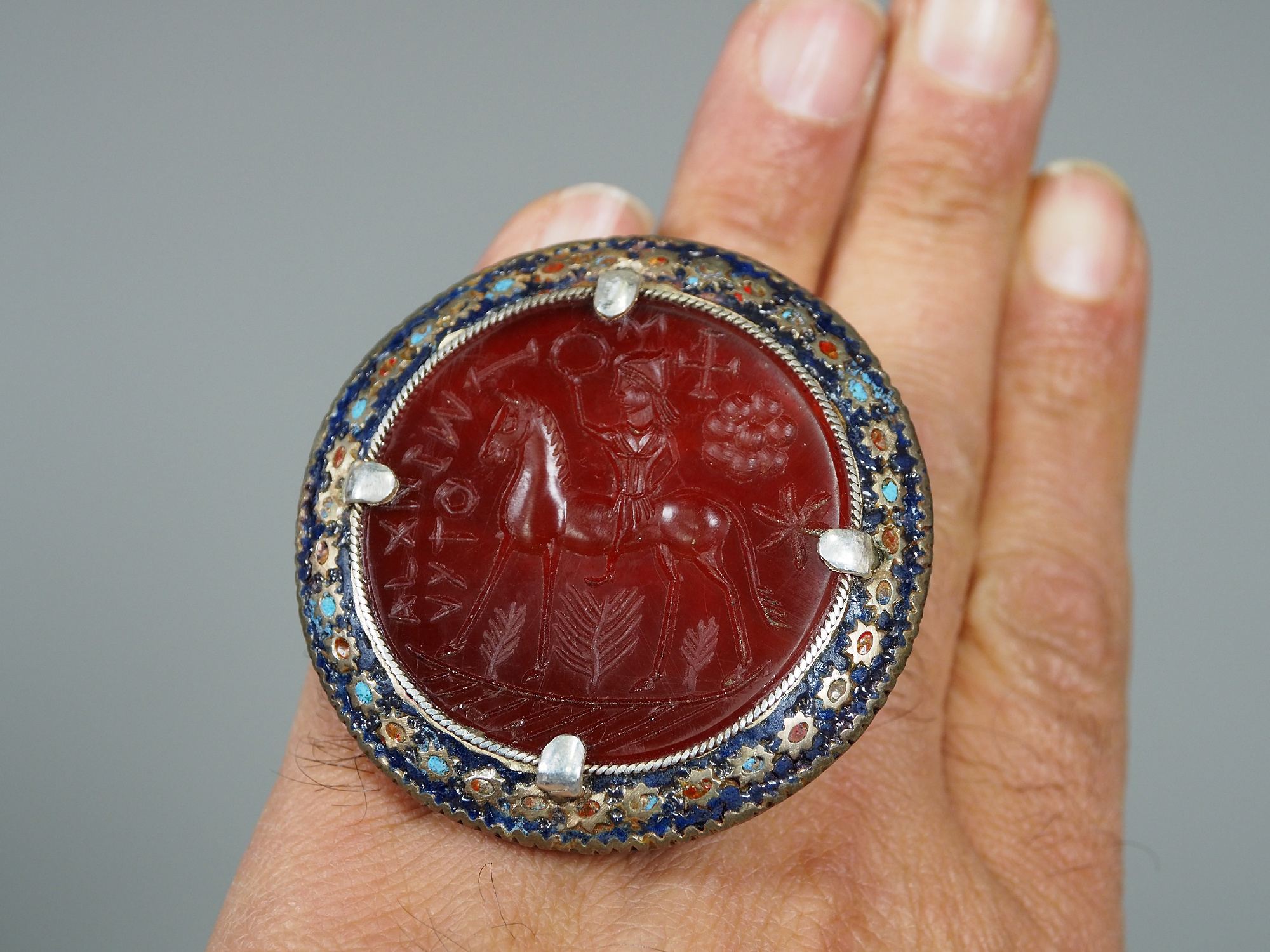 antique enamelled Multan Sindhi Jewellery Ring carnelian seal stone No:WL21A