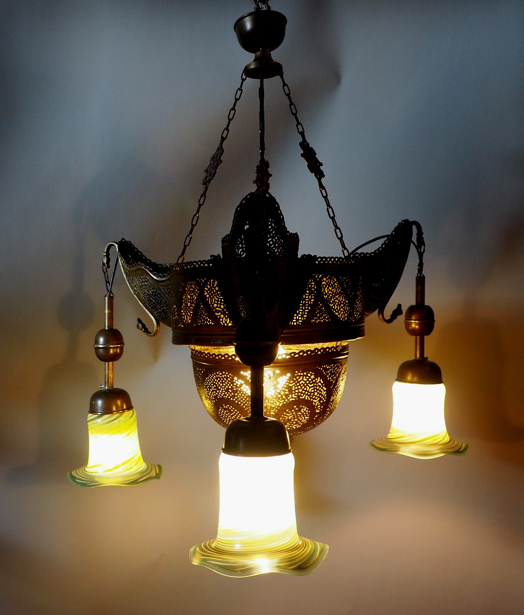 Antique Egyptian Morocco Middle Eastern / Islamic Brass Hanging Mosque Lamp Ceiling lamp