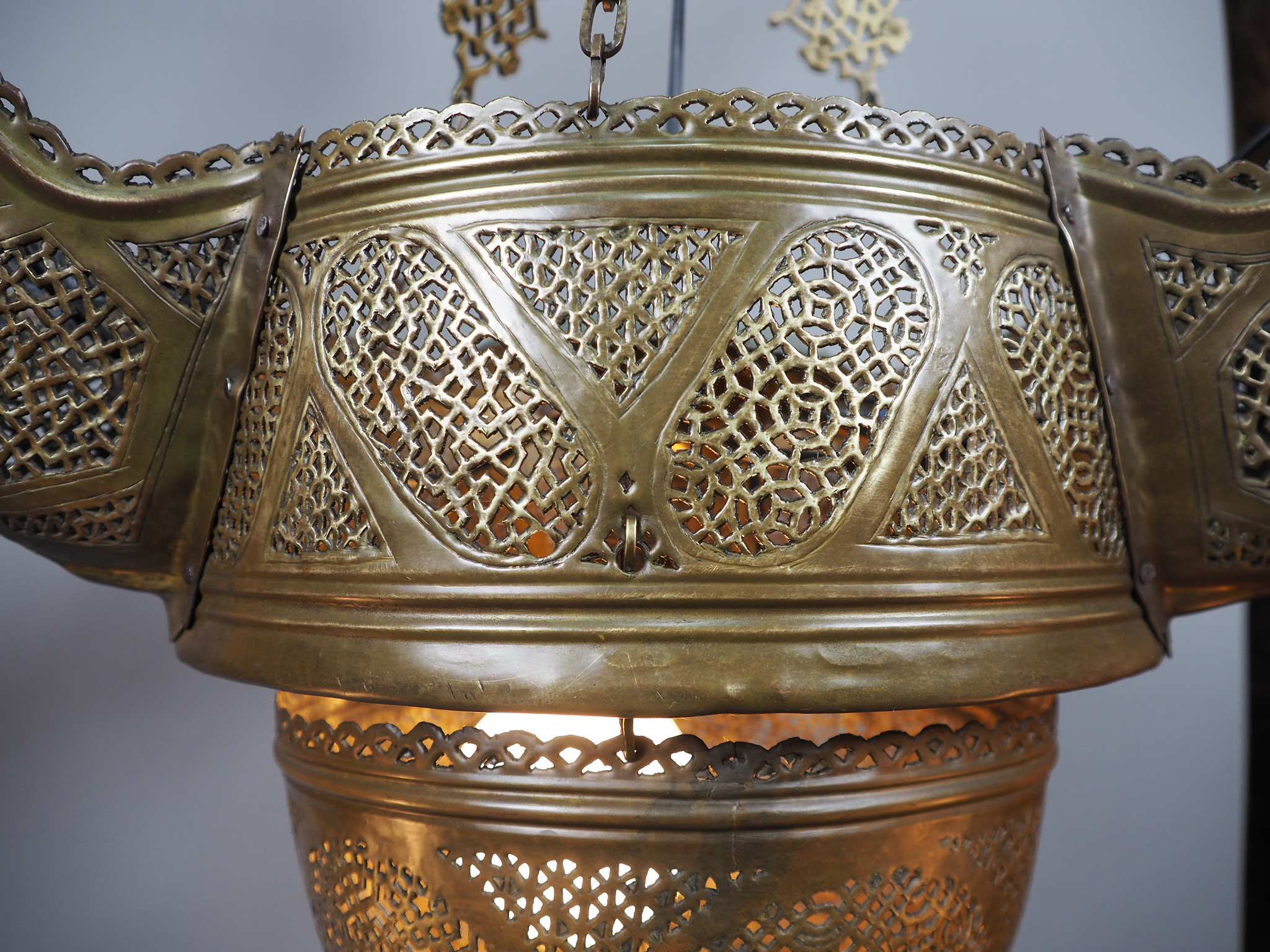 Antique Egyptian Morocco Middle Eastern / Islamic Brass Hanging Mosque Lamp Ceiling lamp
