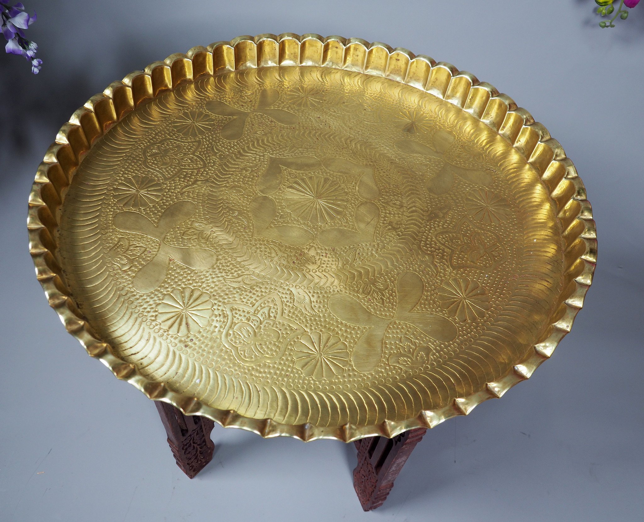 55 cm Antique ottoman orient Islamic  Hammer Engraved Brass table Tea table side table Tray from Afghanistan  No-21/G