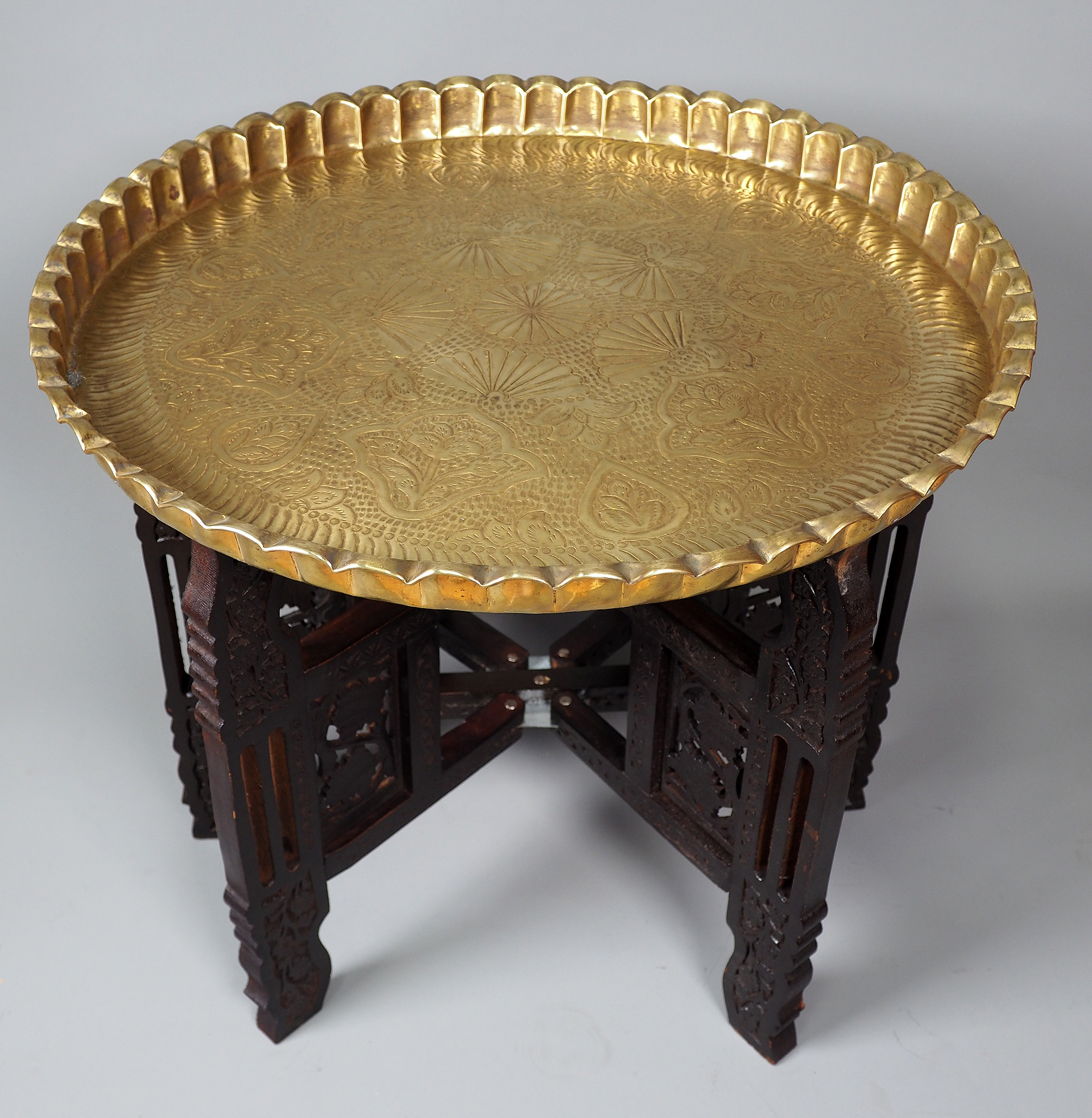 55 cm Antique ottoman orient Islamic  Hammer Engraved Brass table Tea table side table Tray from Afghanistan  No-21/F