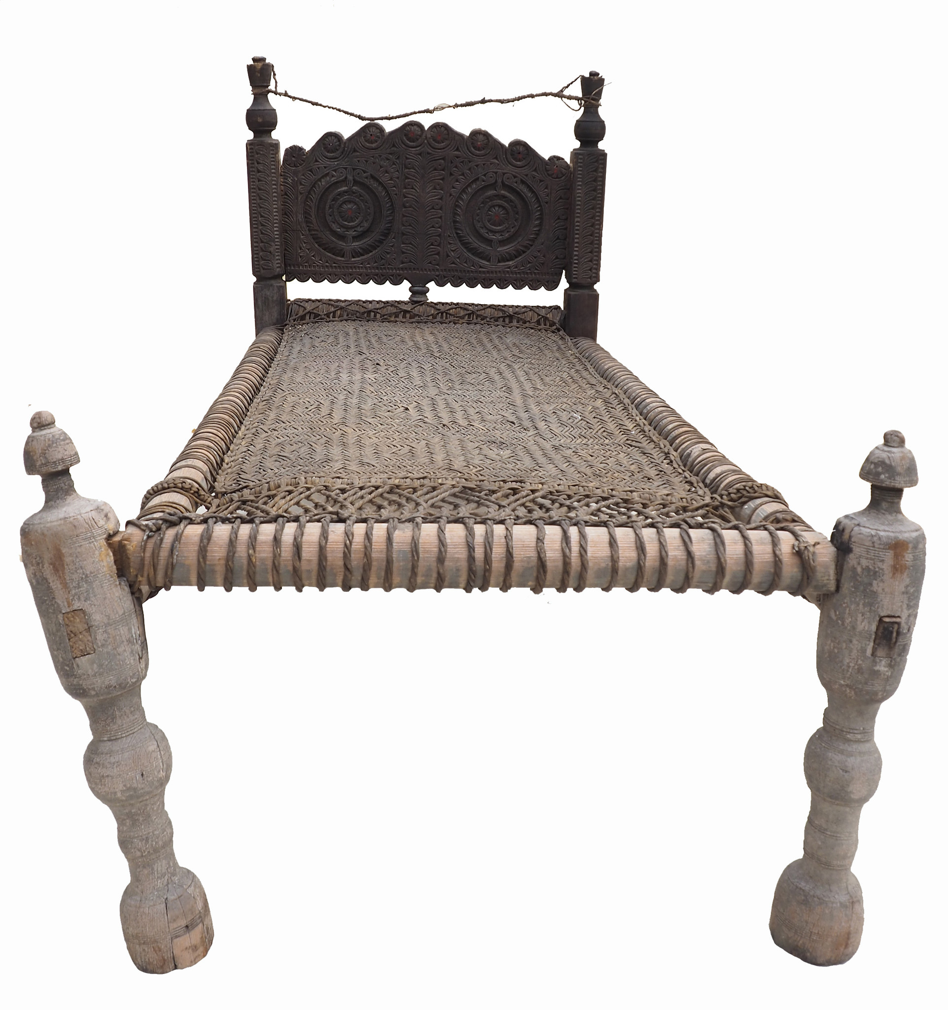 antique 19th century orient vintage cedar wood Chair bed from Nuristan Afghanistan / Swat Valley-Pakistan Charpoi