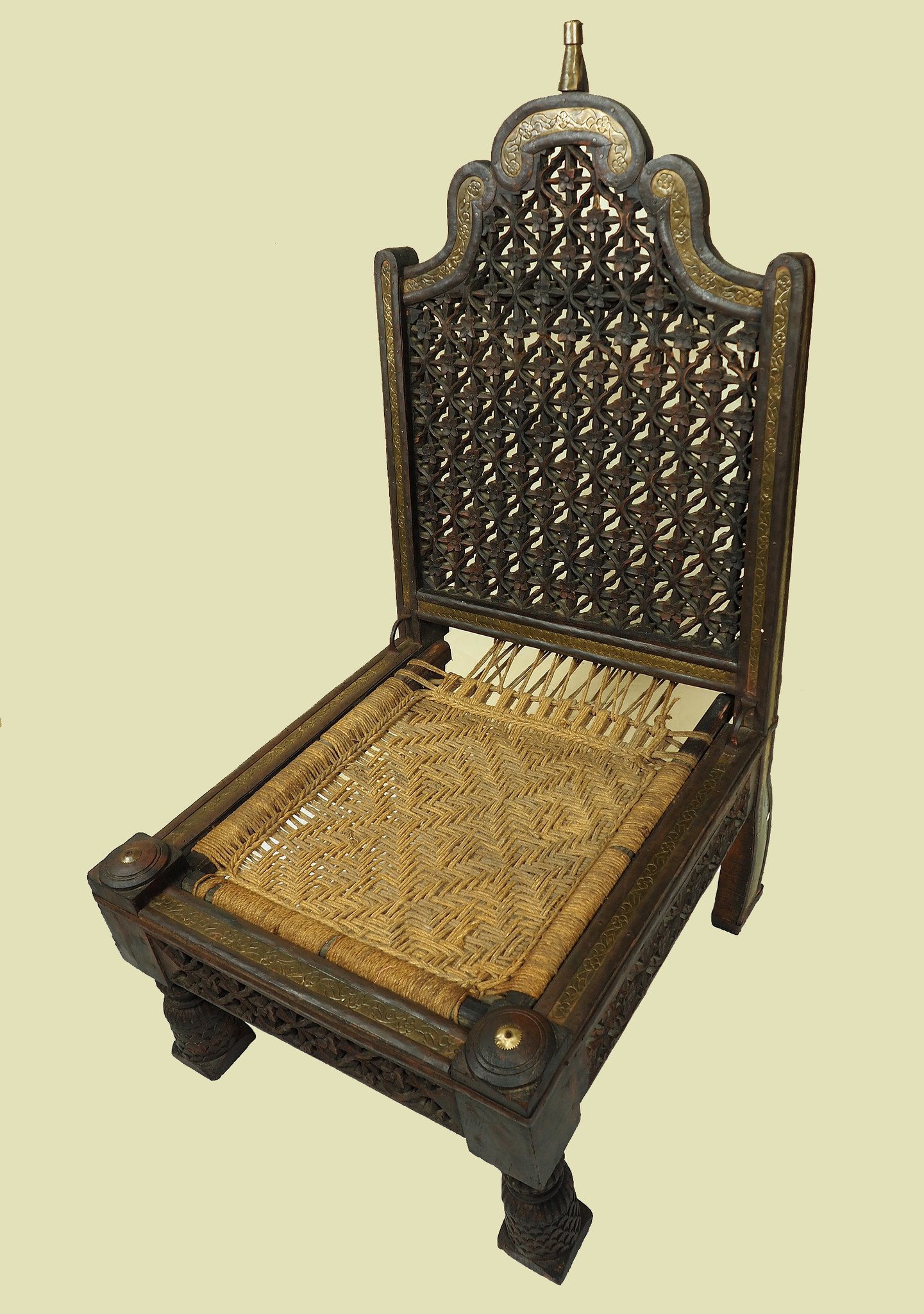Antique Indian Tribal Hand-Carved Teak Pida Low Chair