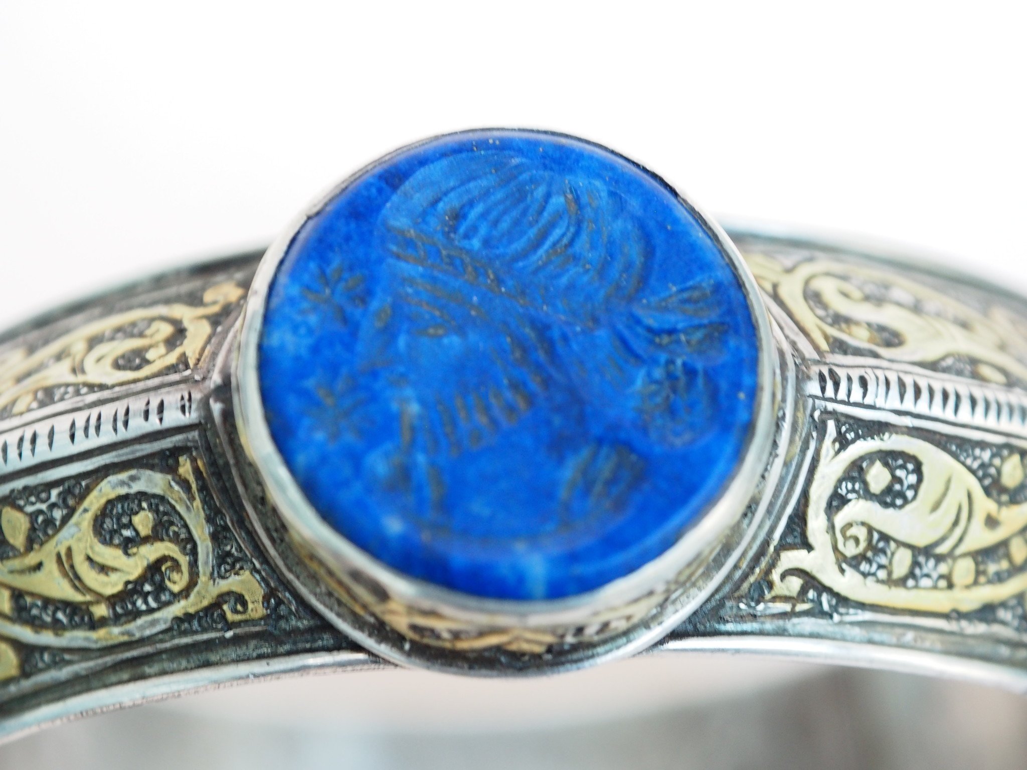 handmade vintage Afghan silver Carneliane and Lapis lazuli cuff Bracelet  Afghanistan No-21/WL