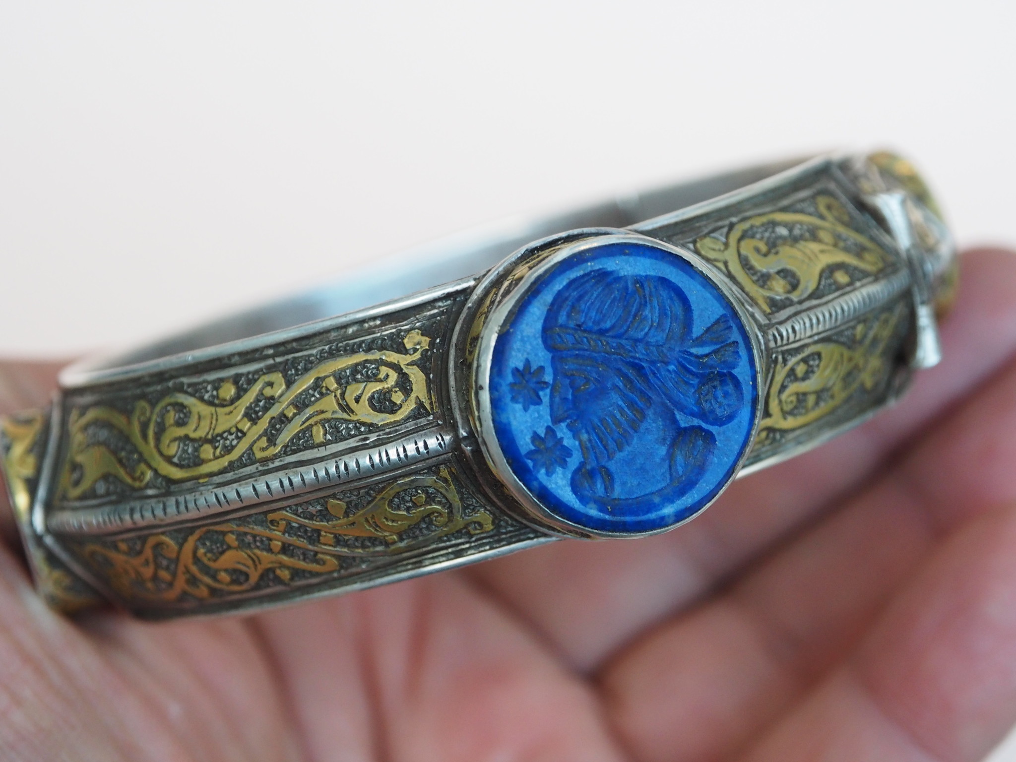 handmade vintage Afghan silver Carneliane and Lapis lazuli cuff Bracelet  Afghanistan No-21/WL