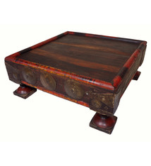 55x55 cm Antik Massivholz handgeschnitzte orient Teetisch beisteltisch Tisch Hocker Messing verziert aus Afghanistan Nr-21/3