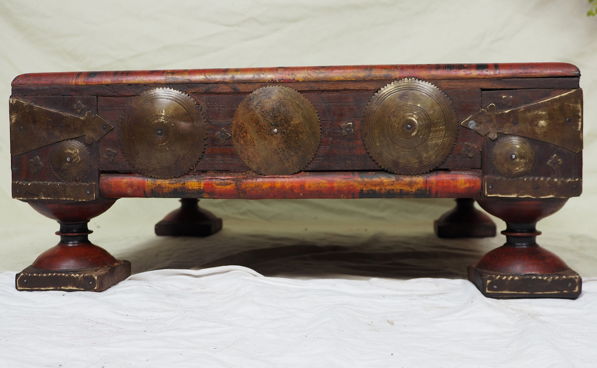 55x55 cm Antik Massivholz handgeschnitzte orient Teetisch beisteltisch Tisch Hocker Messing verziert aus Afghanistan Nr-21/3