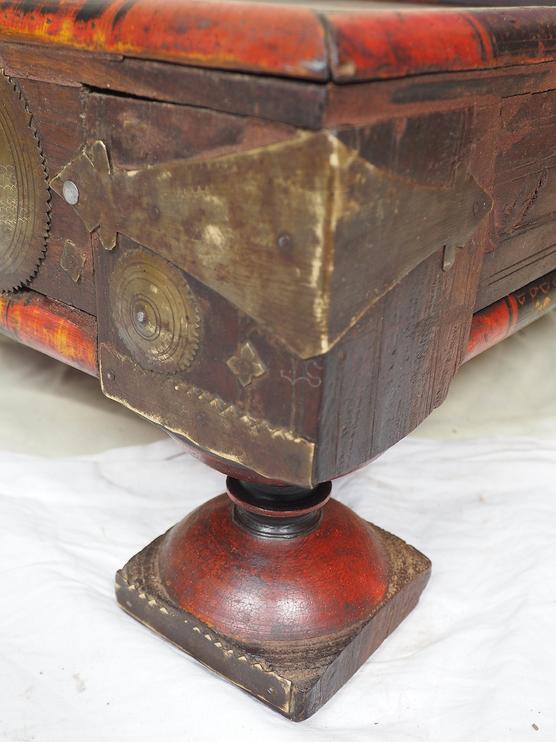 55x55 cm Antik Massivholz handgeschnitzte orient Teetisch beisteltisch Tisch Hocker Messing verziert aus Afghanistan Nr-21/3